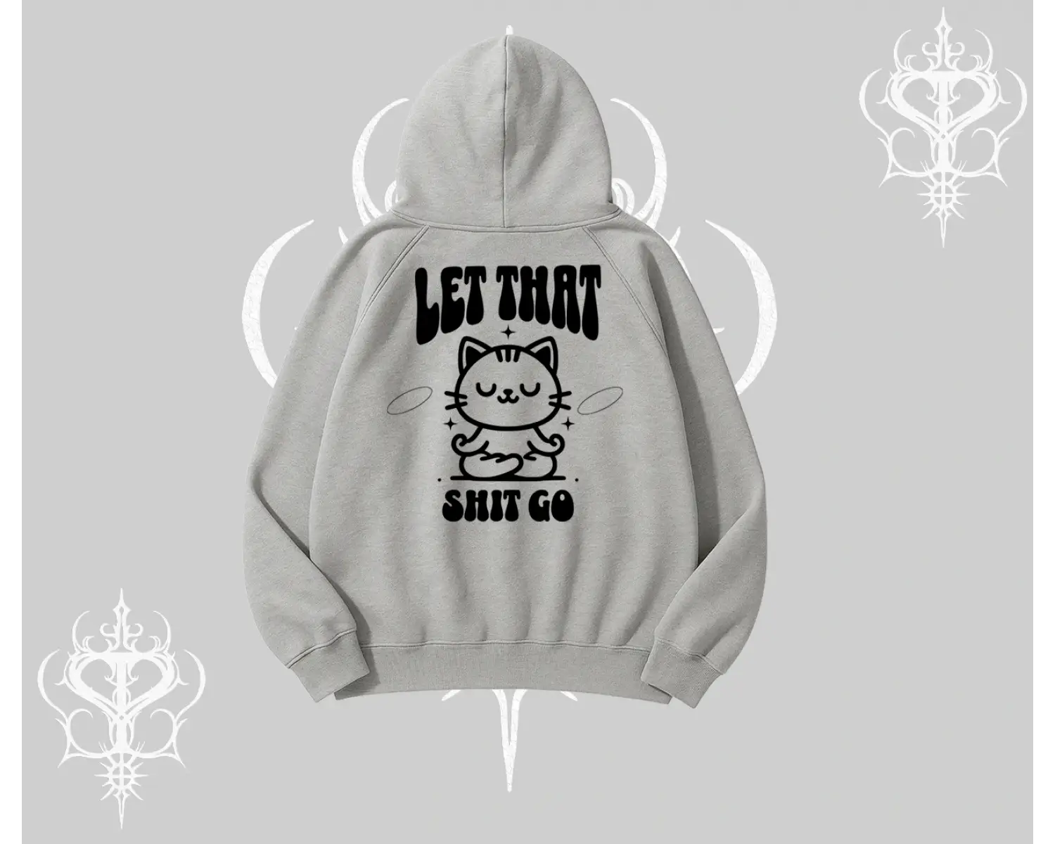 Meditasyon Yapan Kedi Baskılı Kapşonlu Sweatshirt