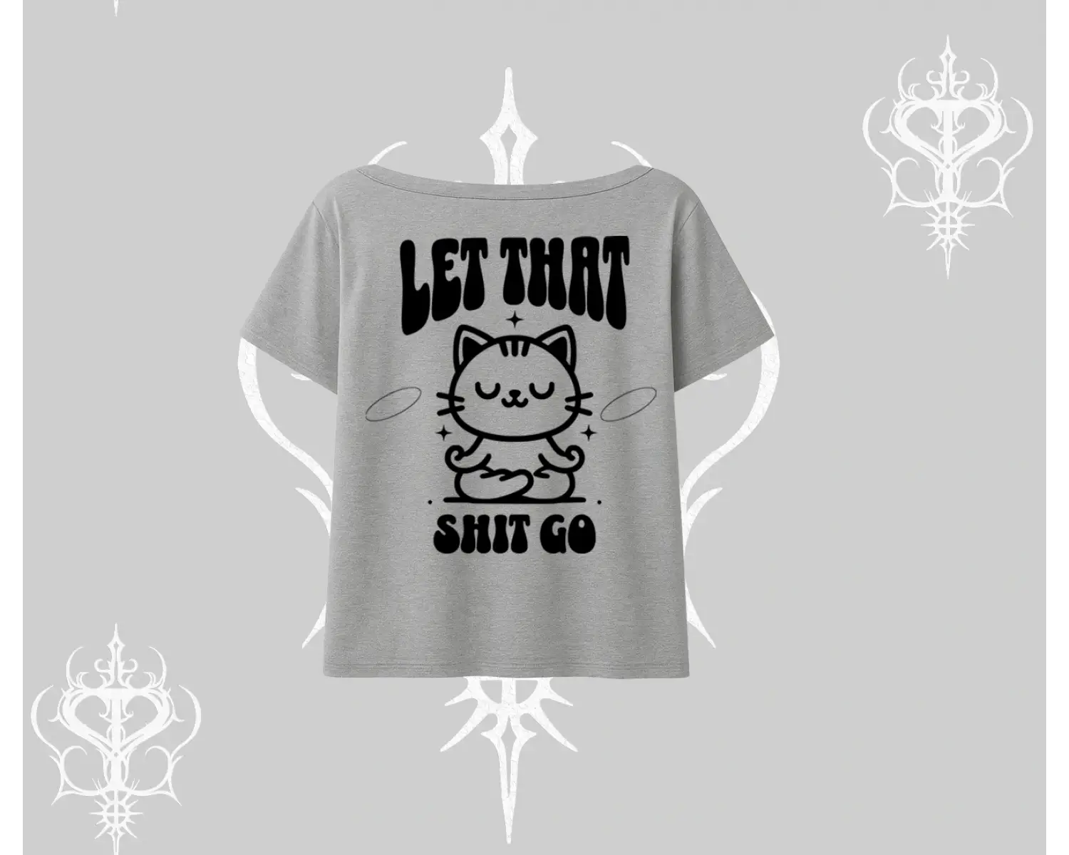 Meditasyon Yapan Kedi Baskılı Kayık Yaka Tshirt