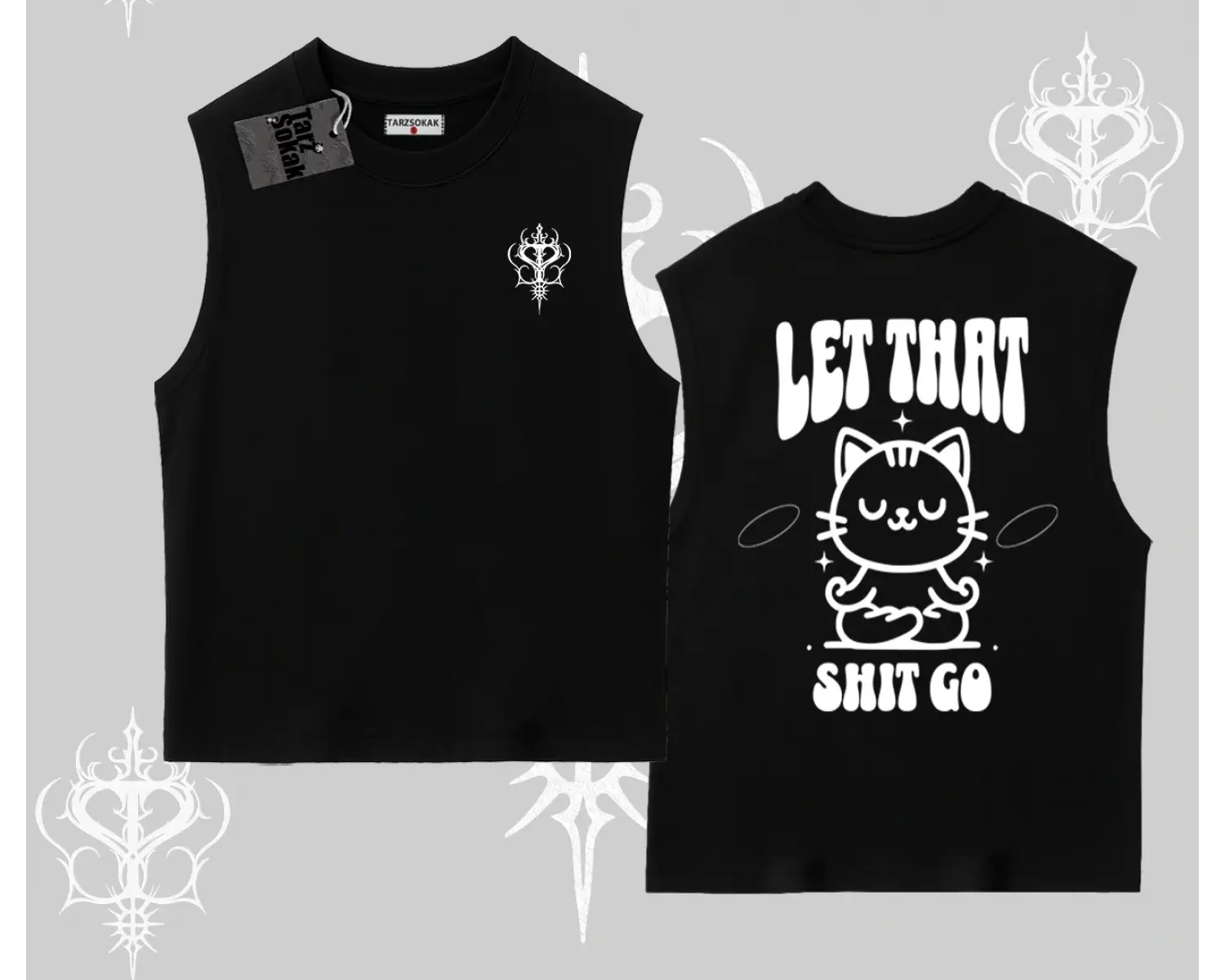 Meditasyon Yapan Kedi Baskılı Kolsuz Tshirt