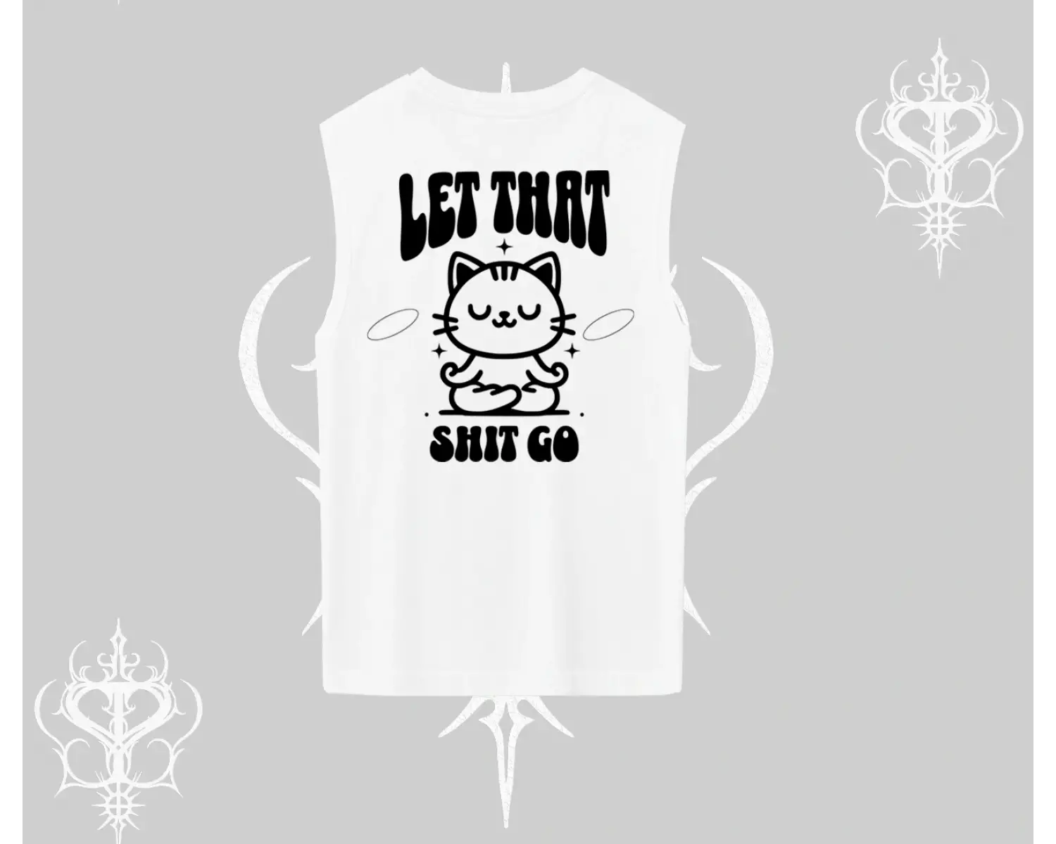 Meditasyon Yapan Kedi Baskılı Kolsuz Tshirt