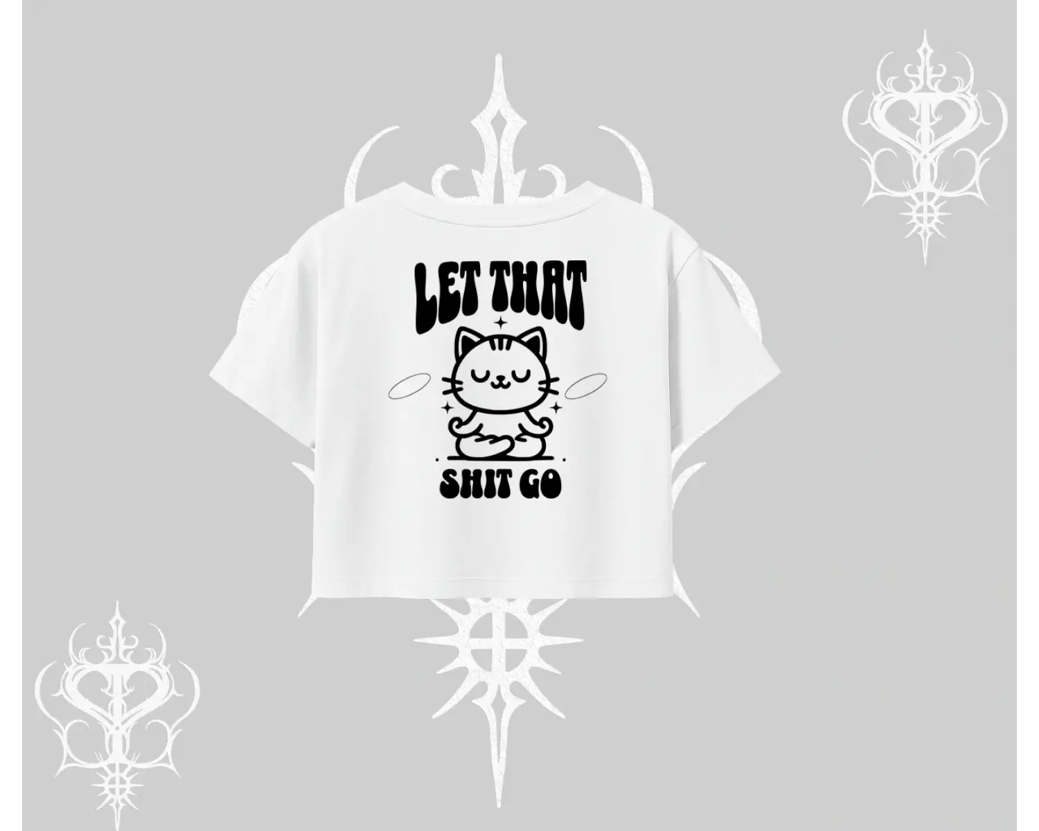 Meditasyon Yapan Kedi Baskılı Oversize Crop Tshirt