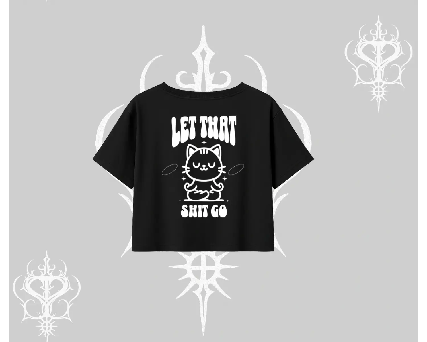 Meditasyon Yapan Kedi Baskılı Oversize Crop Tshirt