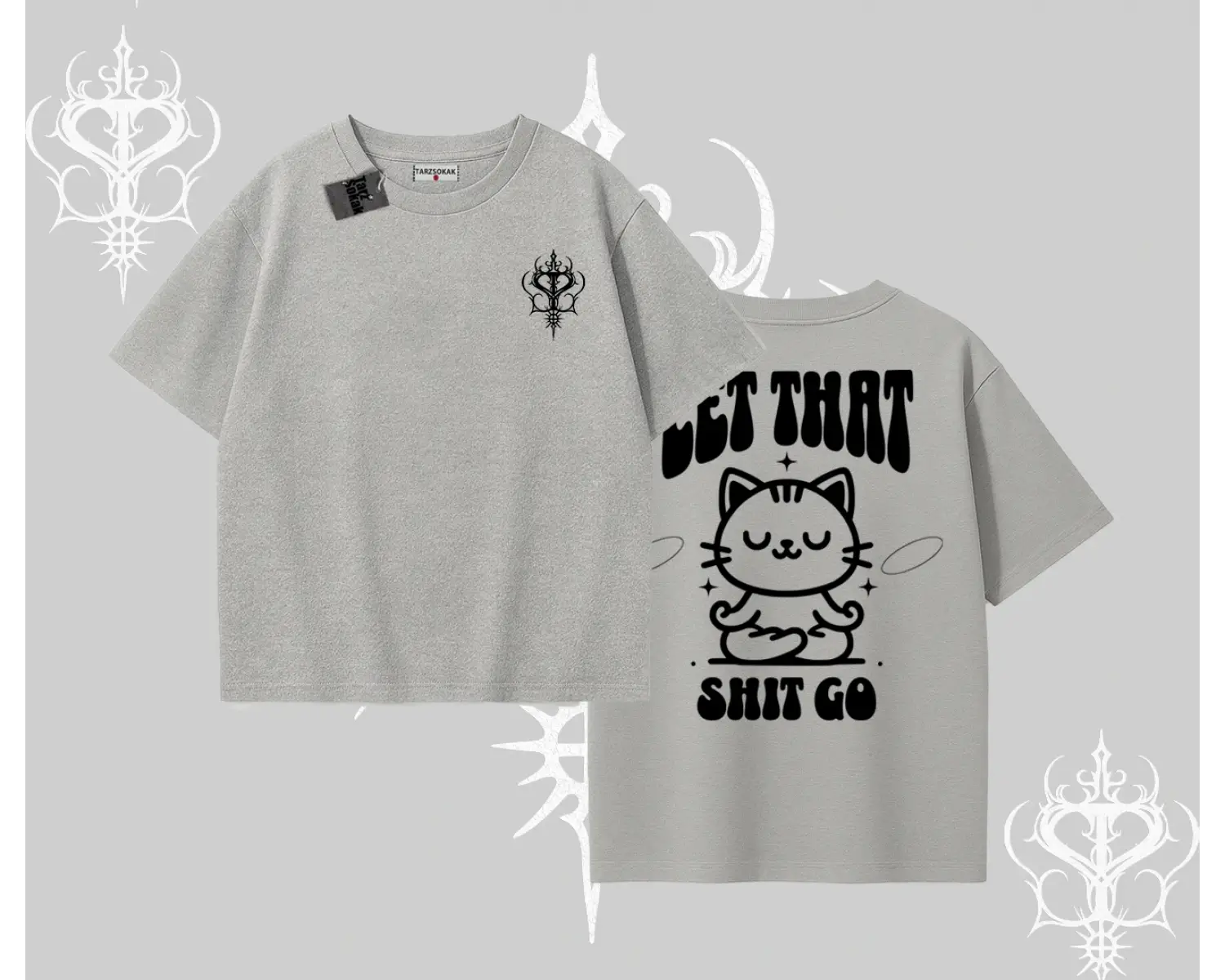 Meditasyon Yapan Kedi Baskılı Oversize Tshirt