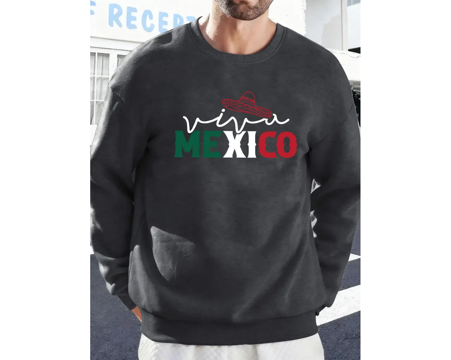 Meksika Yaratıcı Harf Baskılı Günlük Sokak Giyimi Erkek Polar Yüksek Bel Sweatshirt Spor Bisi