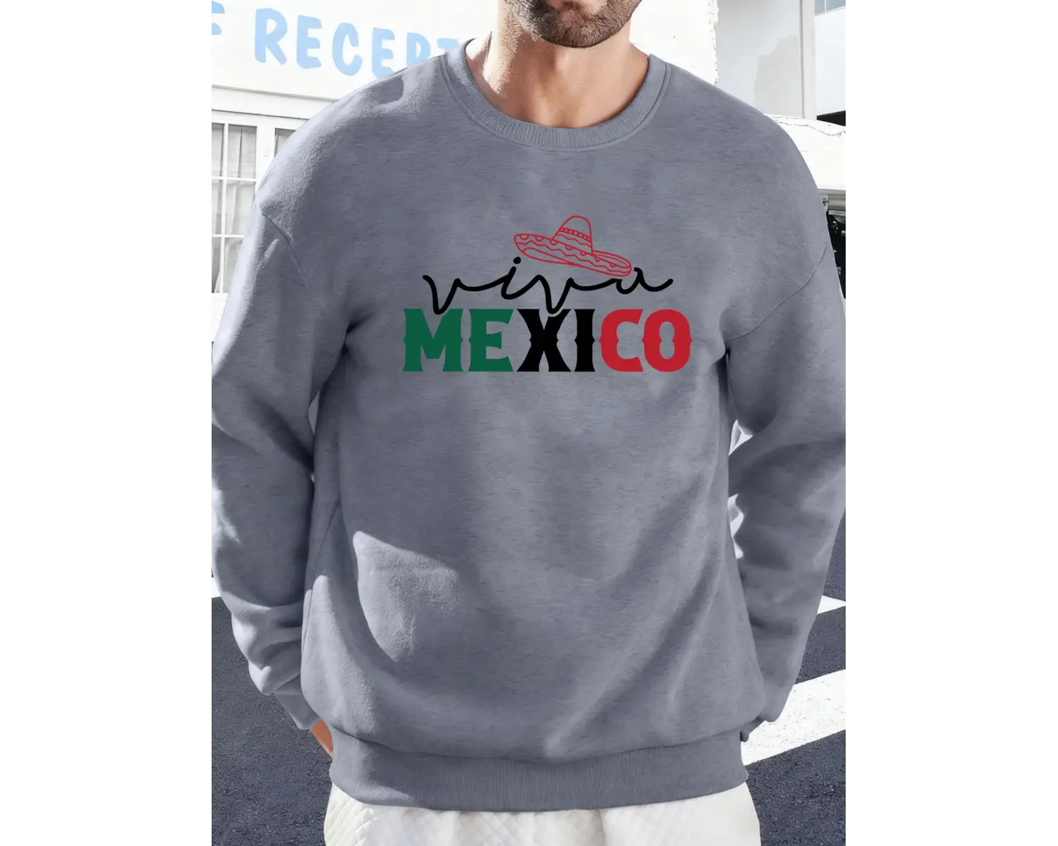 Meksika Yaratıcı Harf Baskılı Günlük Sokak Giyimi Erkek Polar Yüksek Bel Sweatshirt Spor Bisi