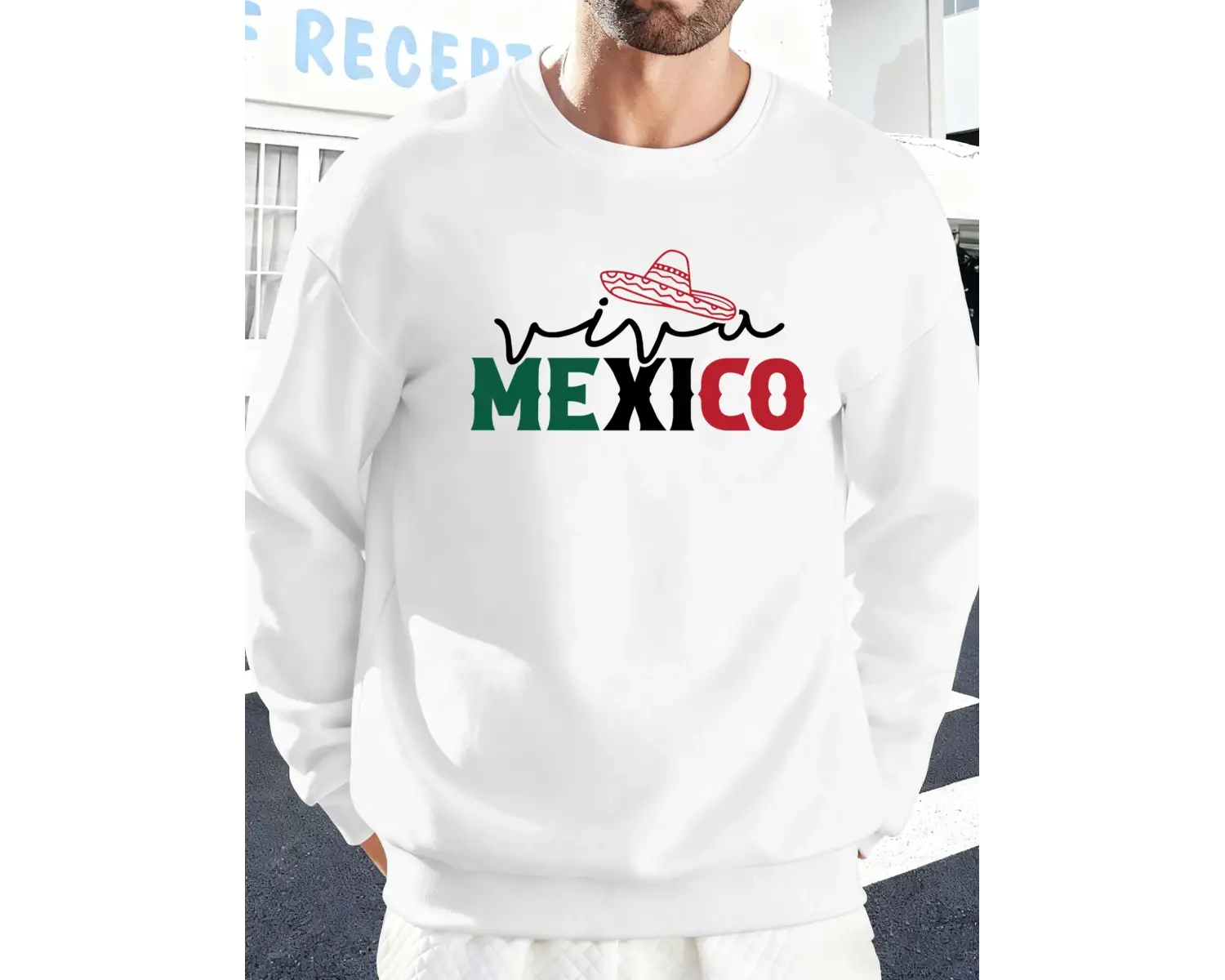 Meksika Yaratıcı Harf Baskılı Günlük Sokak Giyimi Erkek Polar Yüksek Bel Sweatshirt Spor Bisi