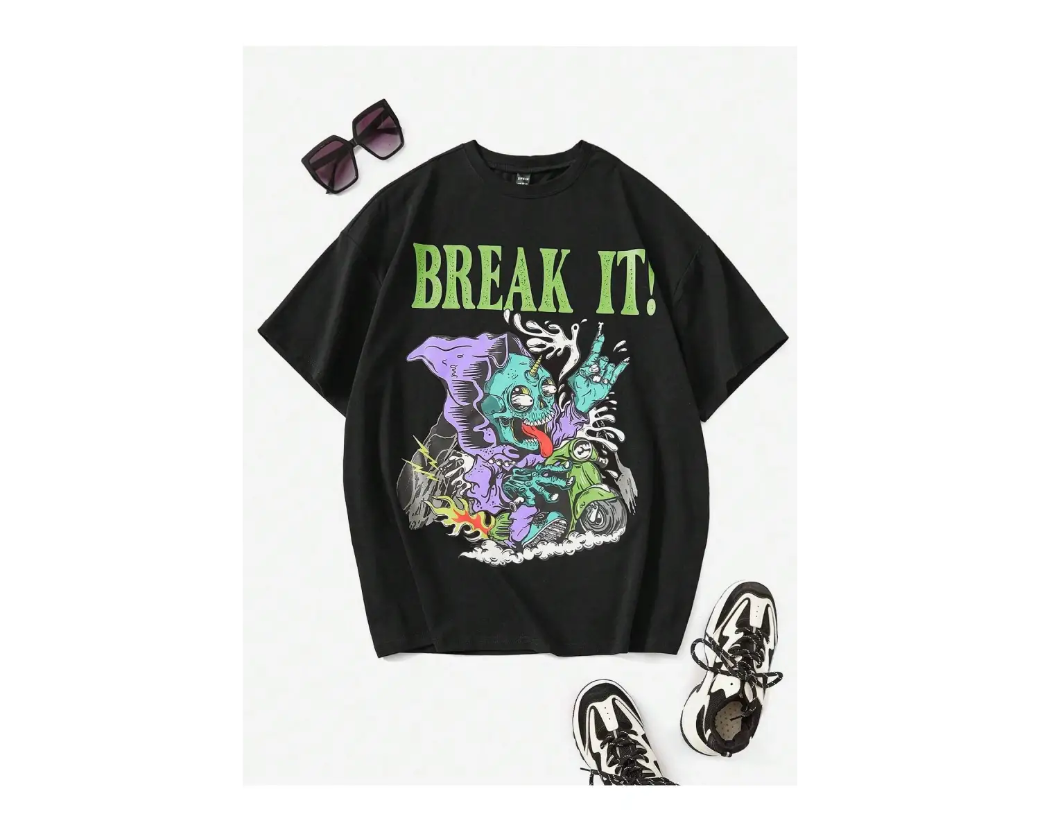 Mektup ve Kafatası Baskılı Tişört