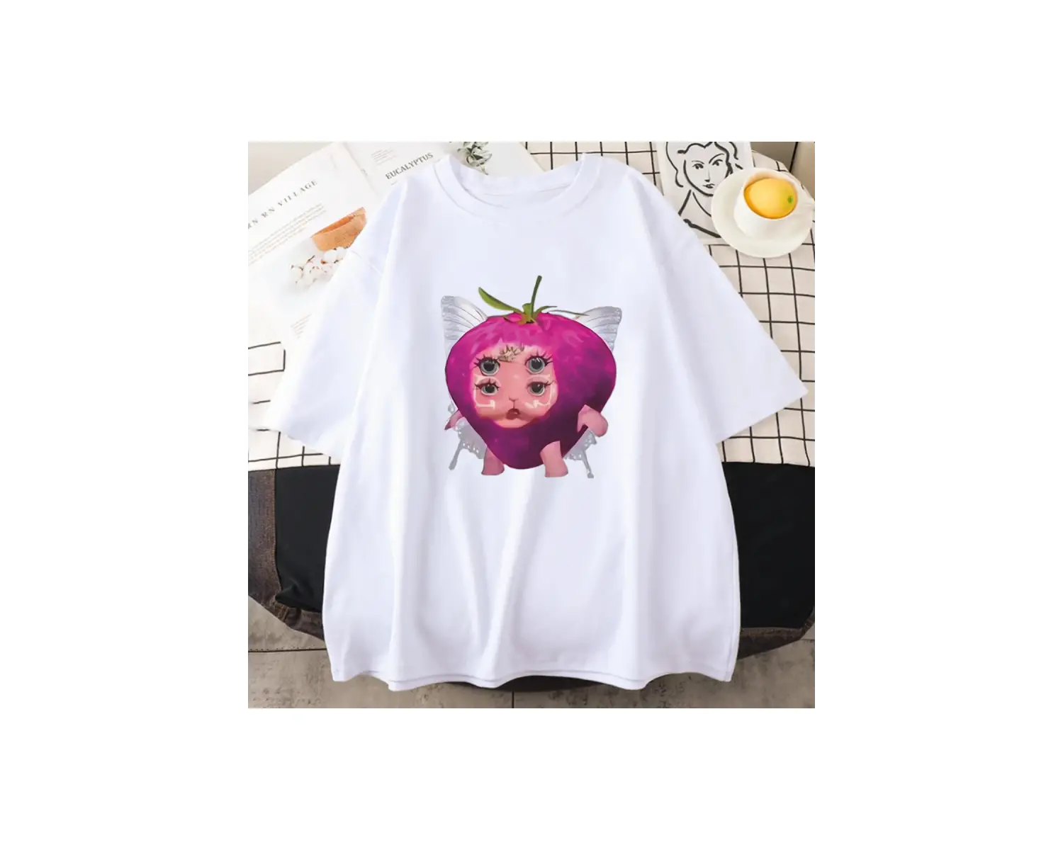 Melanie Martinez çilek sevimli grafik T shirt yeni erkek kadıns Kawaii gevşek giysiler kısa