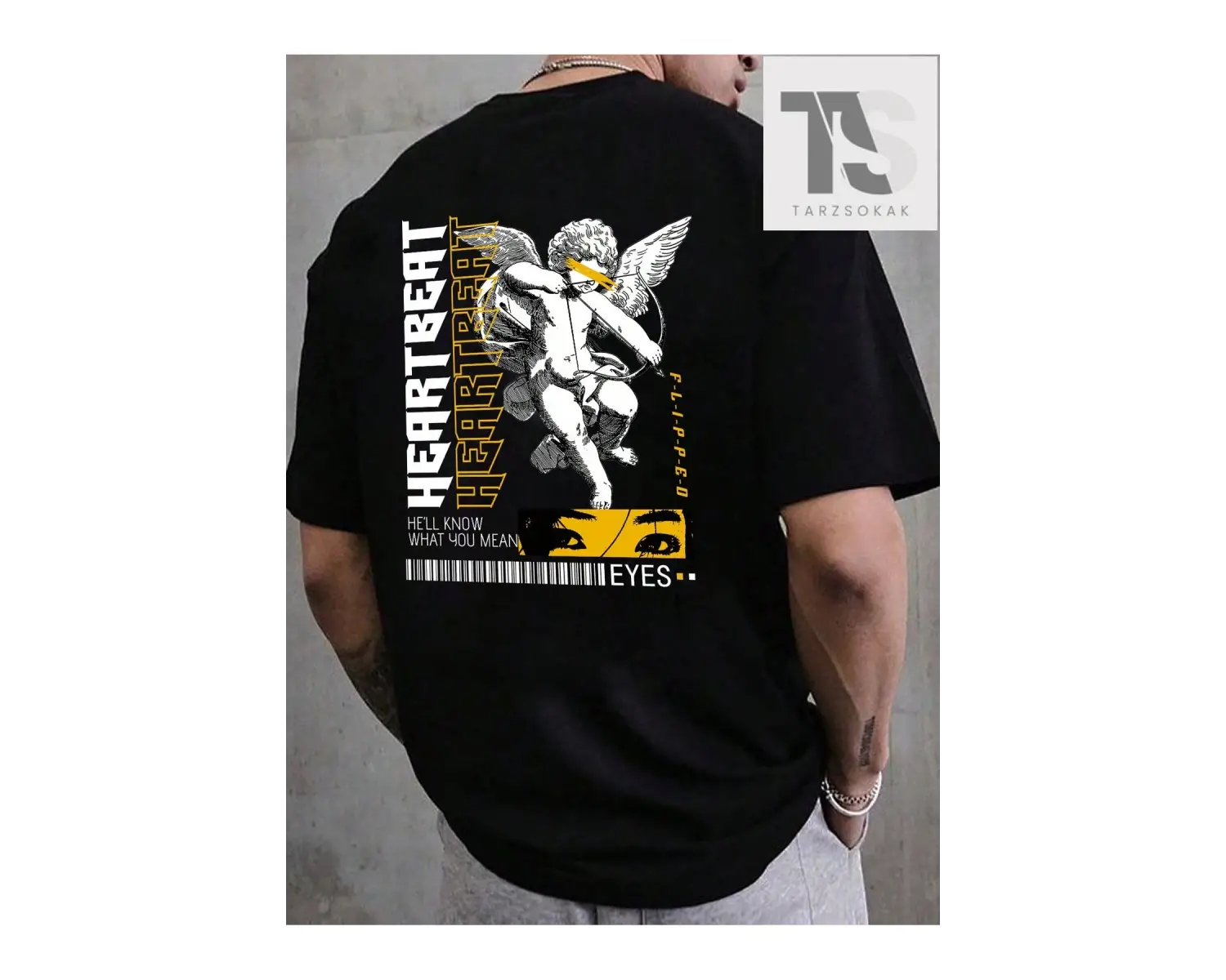 Melek ve Harf Baskılı Erkek Tişört