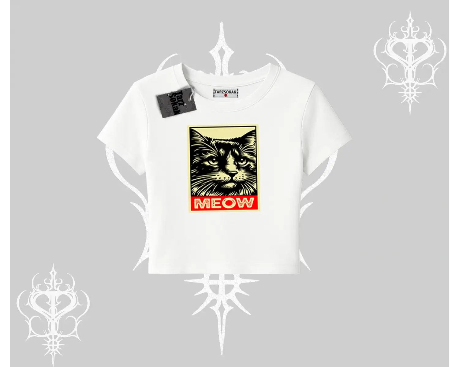 Meow Yazılı Kedi Portre Baskılı Babby Tee Tshirt