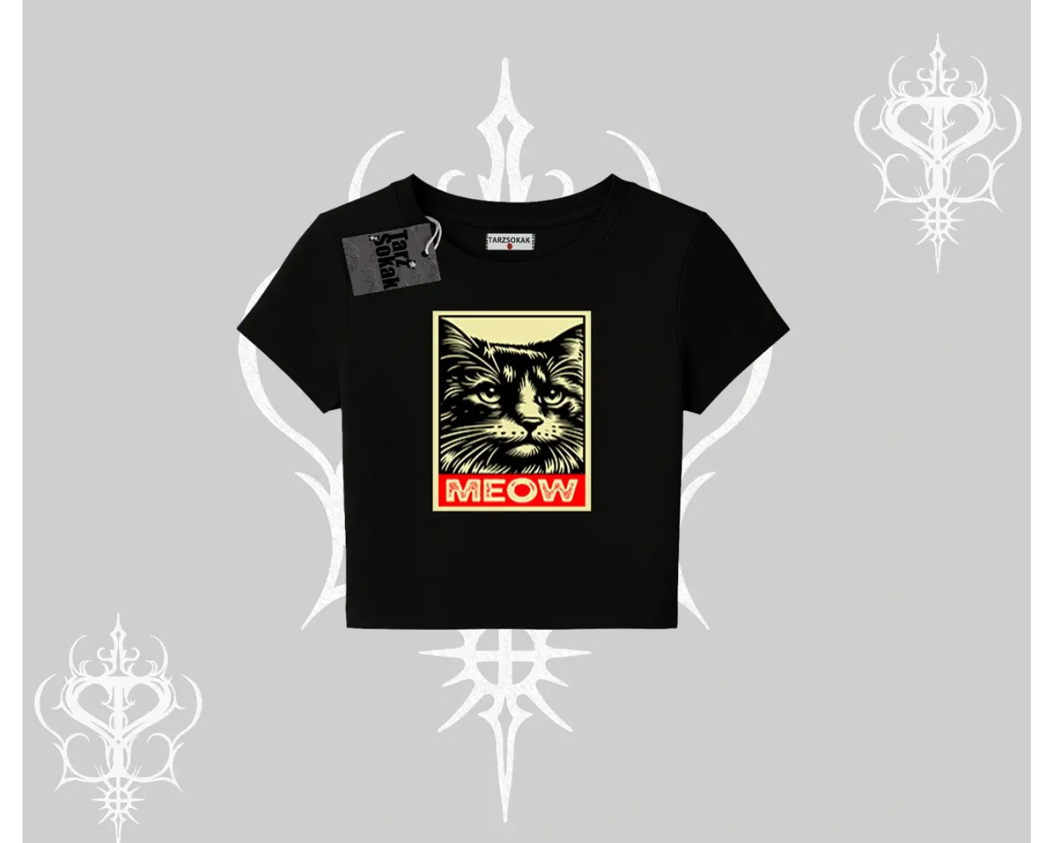 Meow Yazılı Kedi Portre Baskılı Babby Tee Tshirt