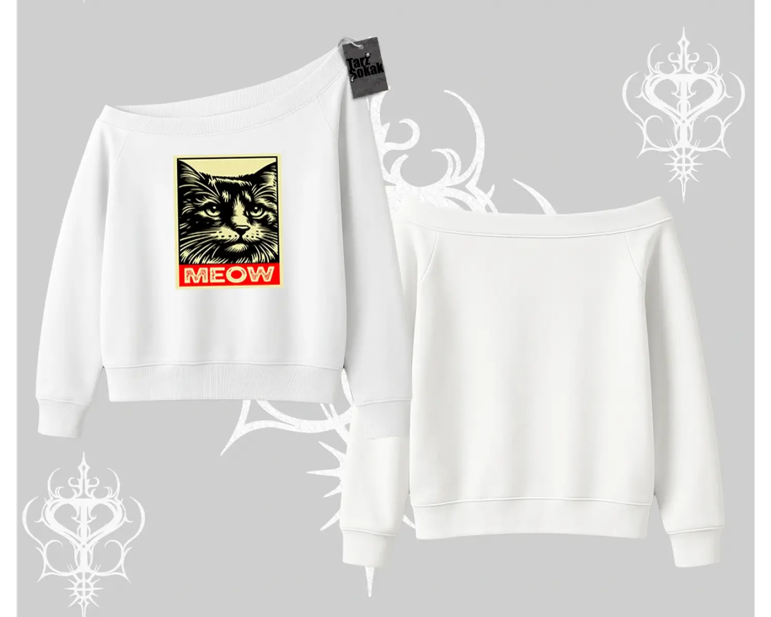 Meow Yazılı Kedi Portre Baskılı Kolsuz Tshirt