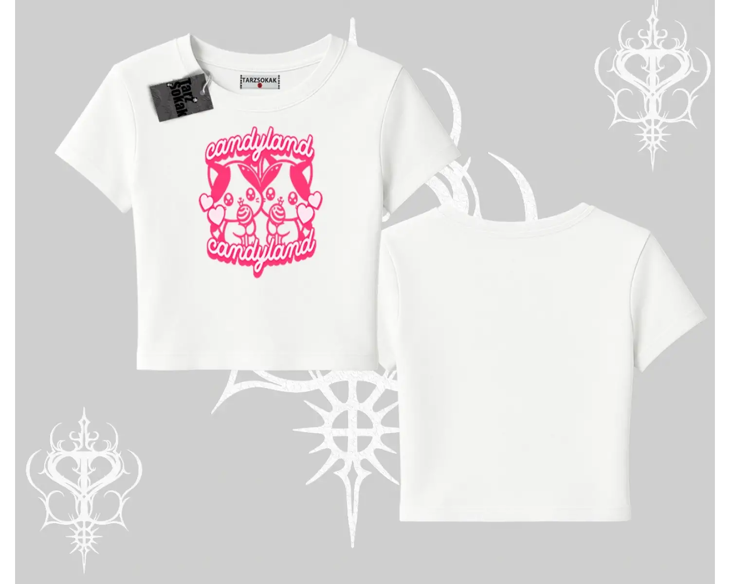 Meow Yazılı Kedi Portre Baskılı Oversize Crop Tshirt