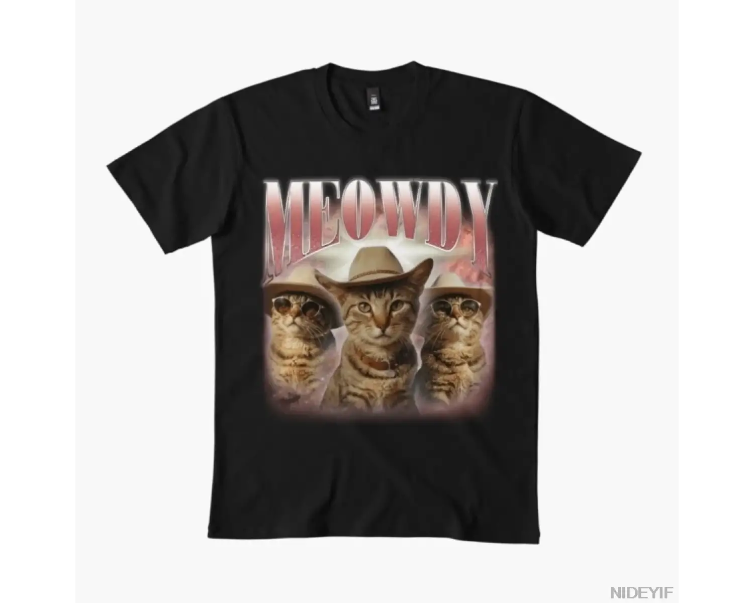 Meowdy Kovboy Kedi T-shirt Erkek Kadın % 100% Pamuklu Tişörtler 3XS-3XL Üstler 1224-3
