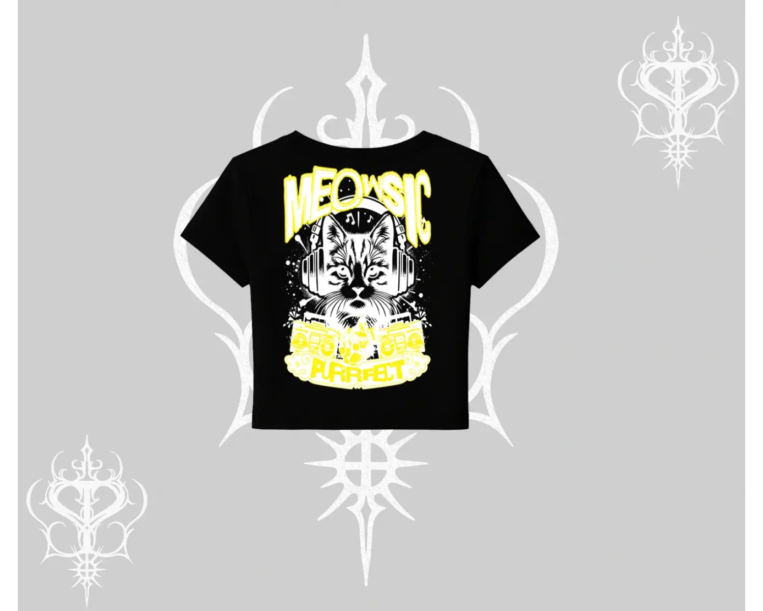 Meowsic Purrfect Kedi Arka Baskılı Babby Tee Tshirt