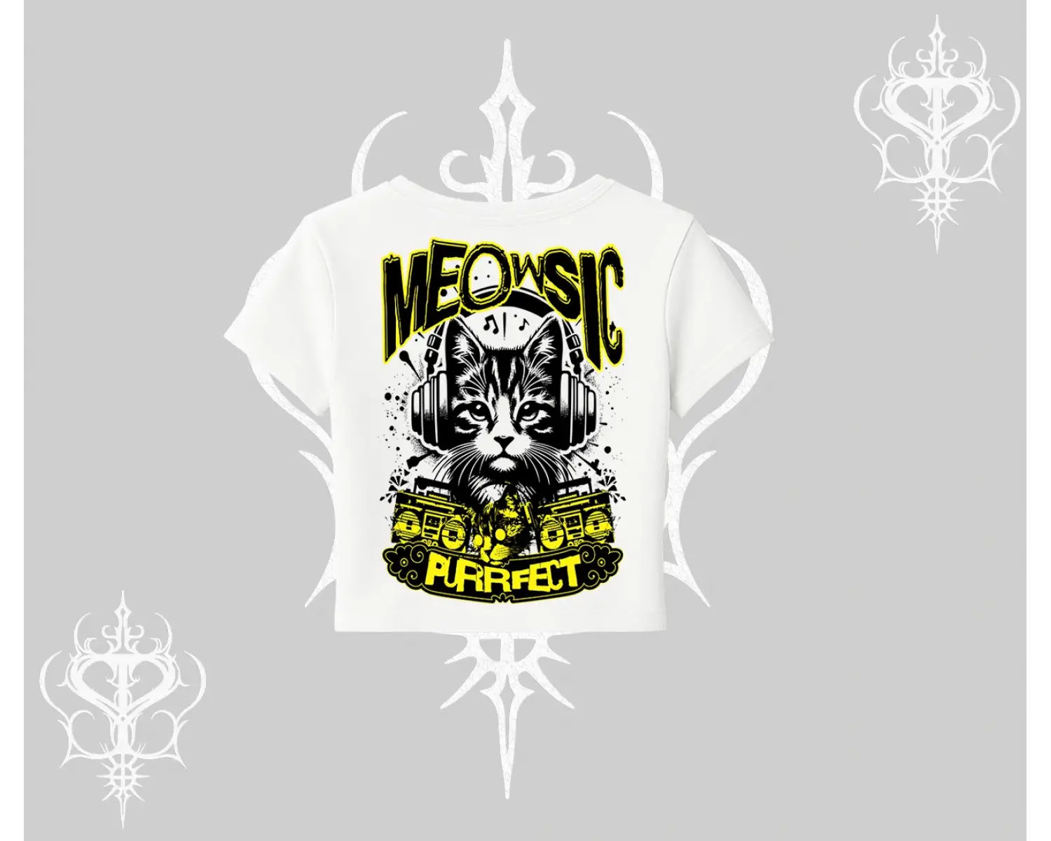Meowsic Purrfect Kedi Arka Baskılı Babby Tee Tshirt