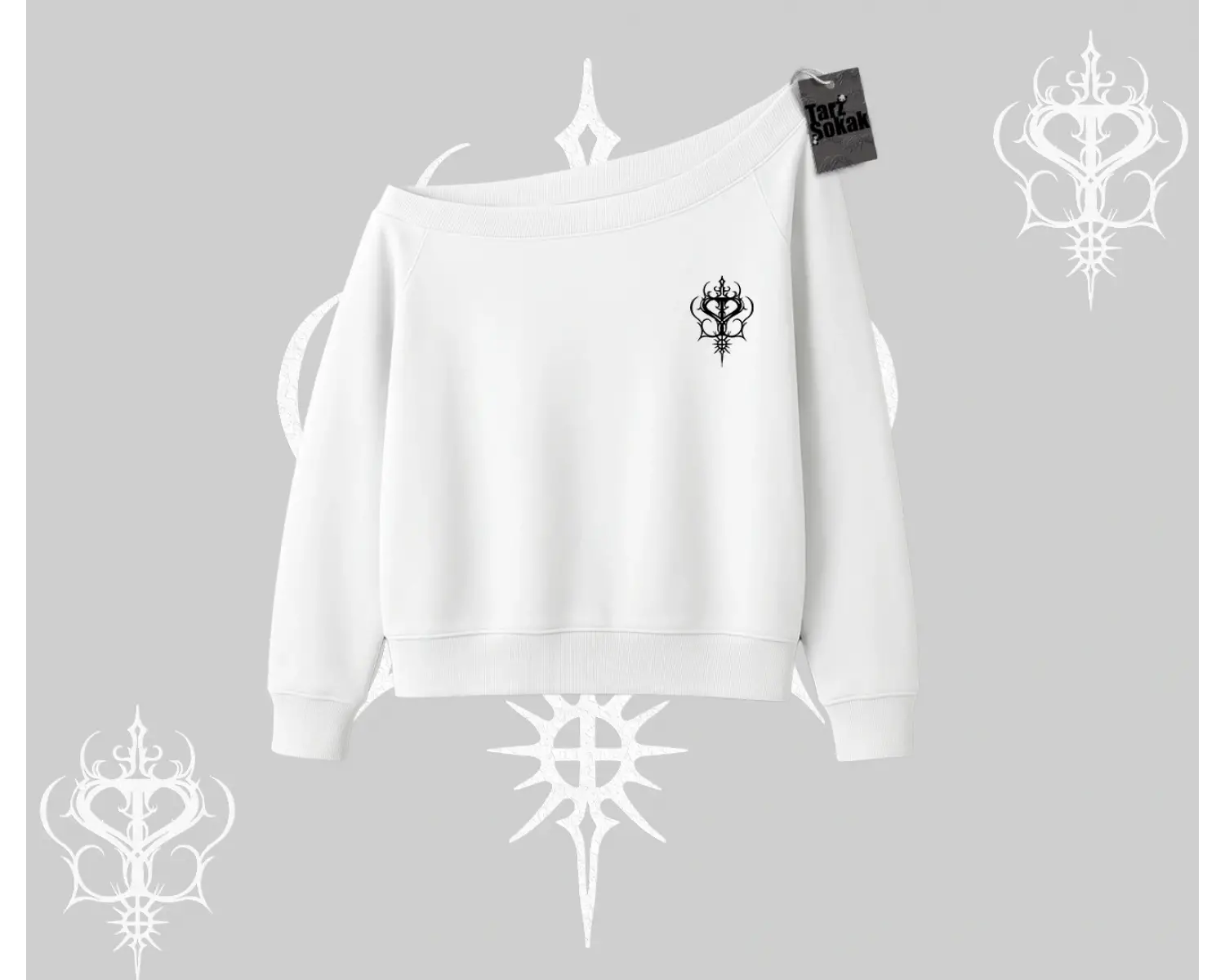 Meowsic Purrfect Kedi Arka Baskılı Kayık Yaka Sweatshirt