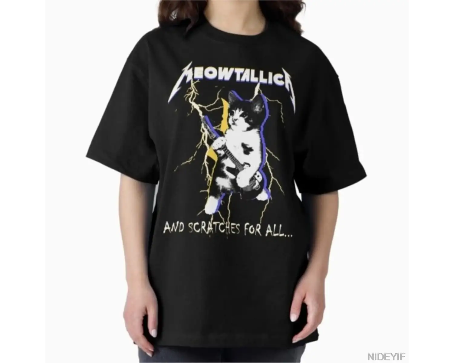 Meowtallica Komik Kedi Meme T-shirt Erkekler Kadınlar Için % 100% Pamuk T Shirt Kısa Kollu Üs