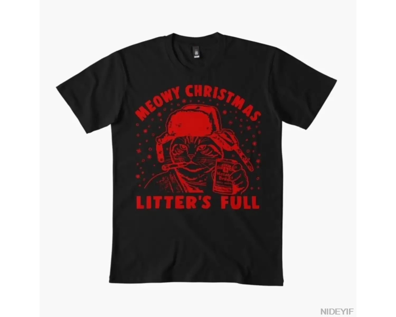 Meowy Christmas Litters Full Ugly Christmas T-shirt Erkekler Kadınlar için % 100% Pamuklu Ti