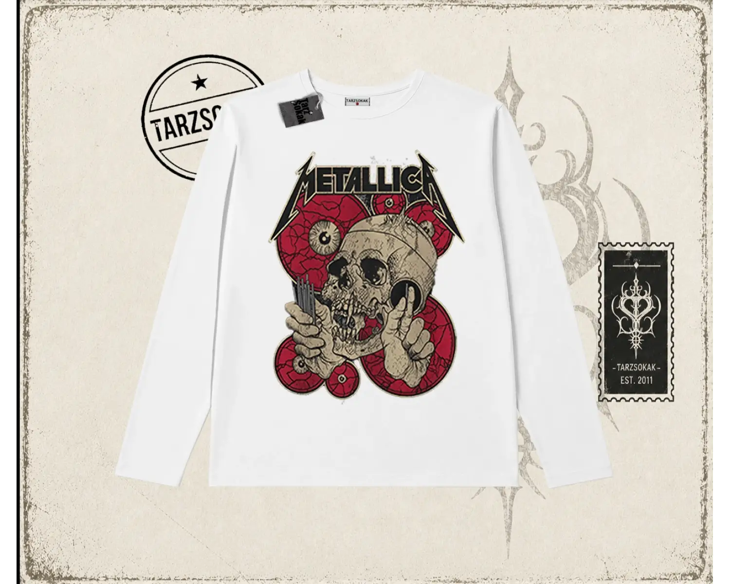 Metallica Kadın Biskilet Yaka  Long Sleeve Beyaz