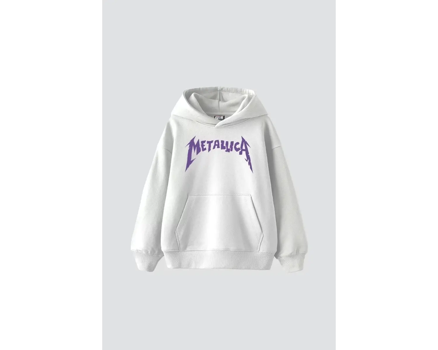 Metallica Mor Sırt Baskılı Beyaz Oversize Kapüşonlu