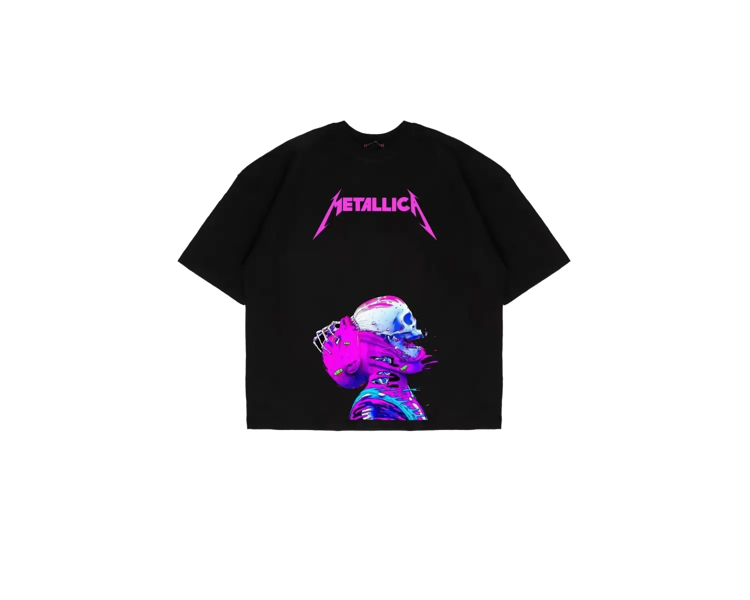 Metallica Neon Pembe Baskılı Beyaz Unisex Oversize