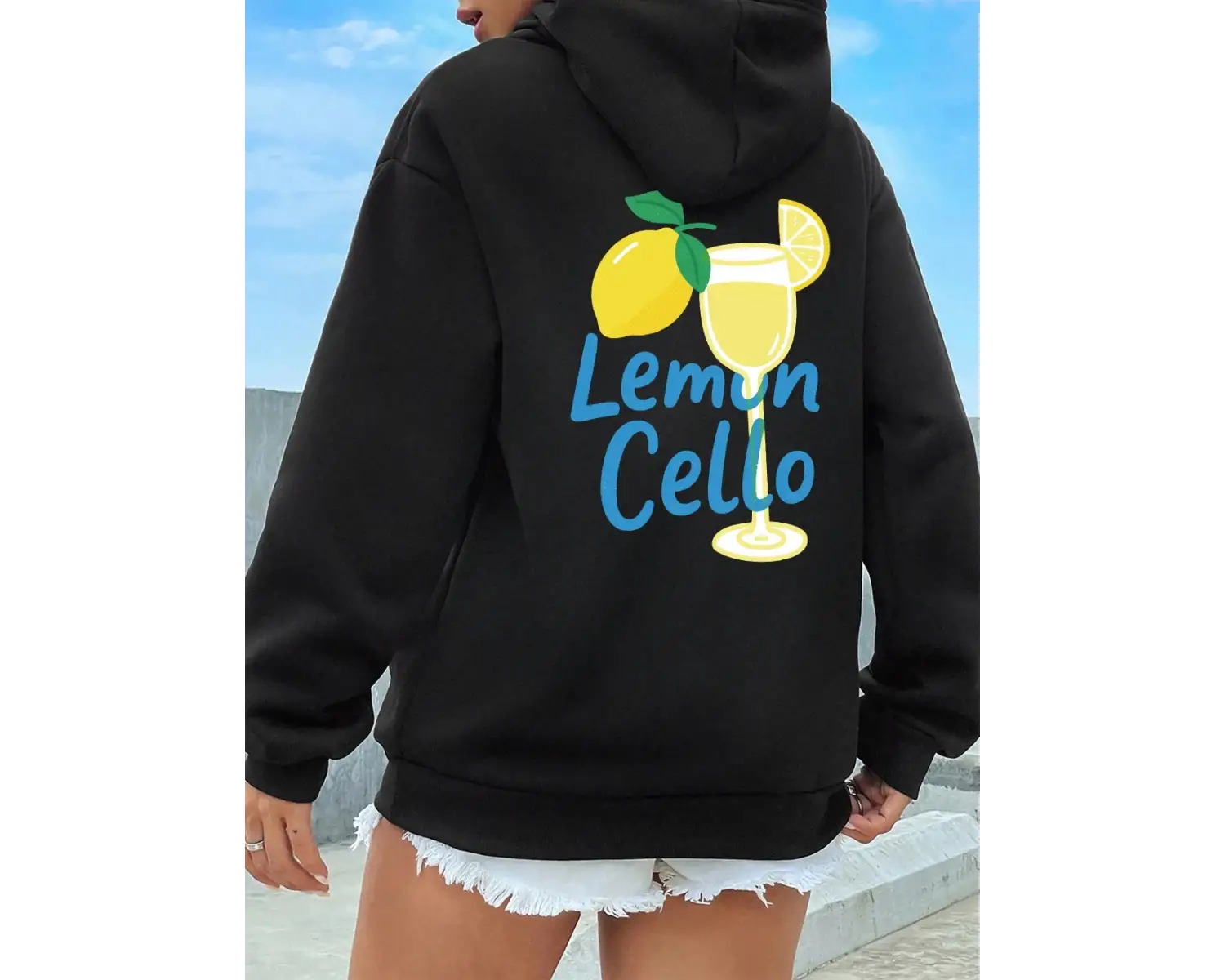Meyve Şarabı Limon Suyu Ile Yapılan Baskılar Hoodies Kadın Kış Polar Sıcak Kazak Rahat Cep Ka