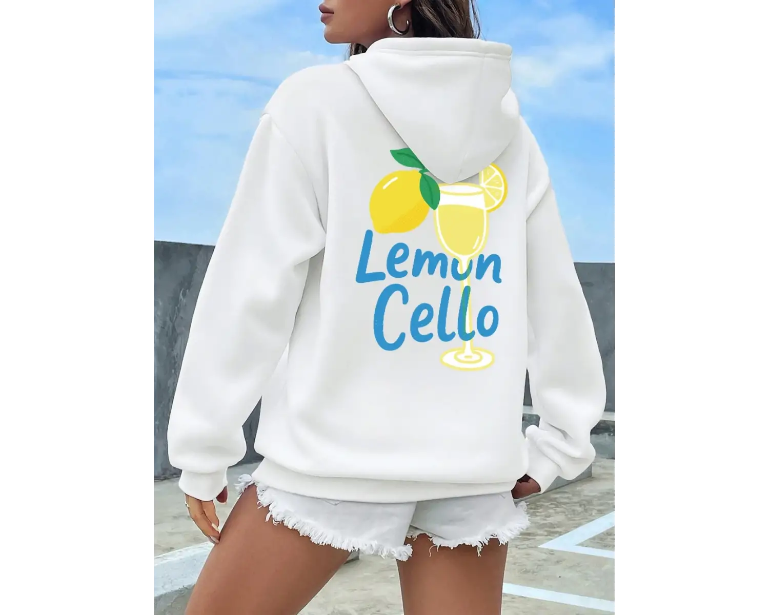 Meyve Şarabı Limon Suyu Ile Yapılan Baskılar Hoodies Kadın Kış Polar Sıcak Kazak Rahat Cep Ka