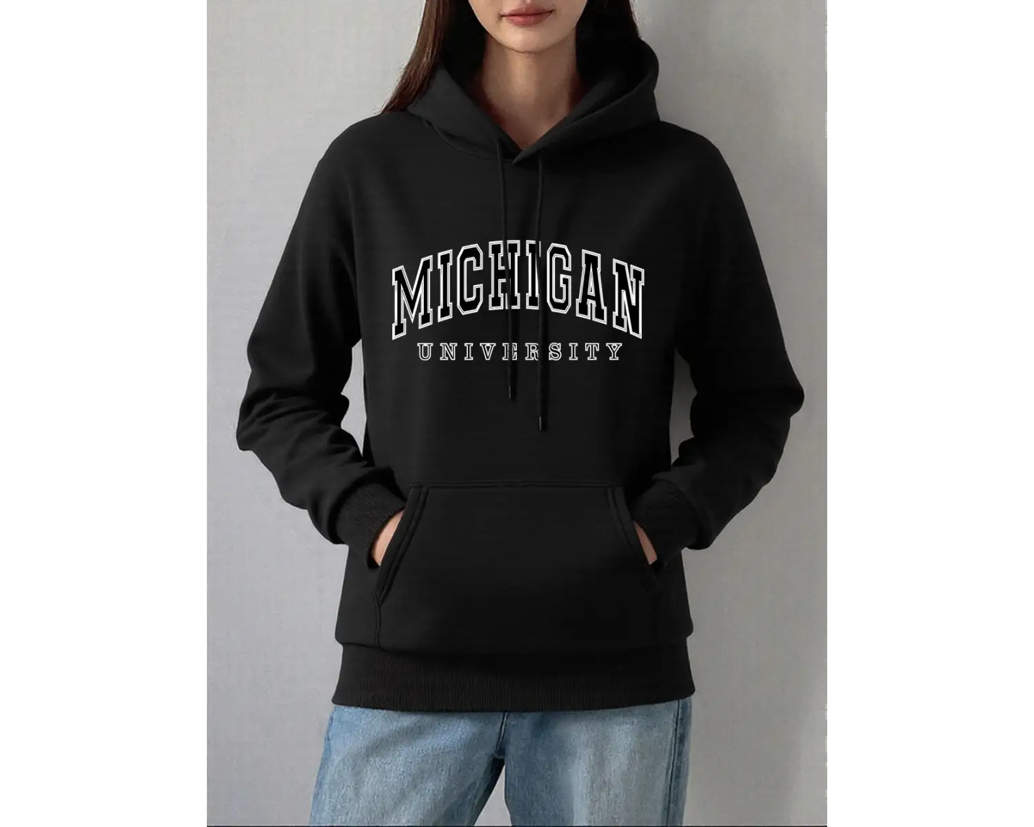 Miahigan Üniversitesi Baskılar Hoodie Kadın Kış Polar Sıcak Kazak Temelleri Cep Kazak Rahat R