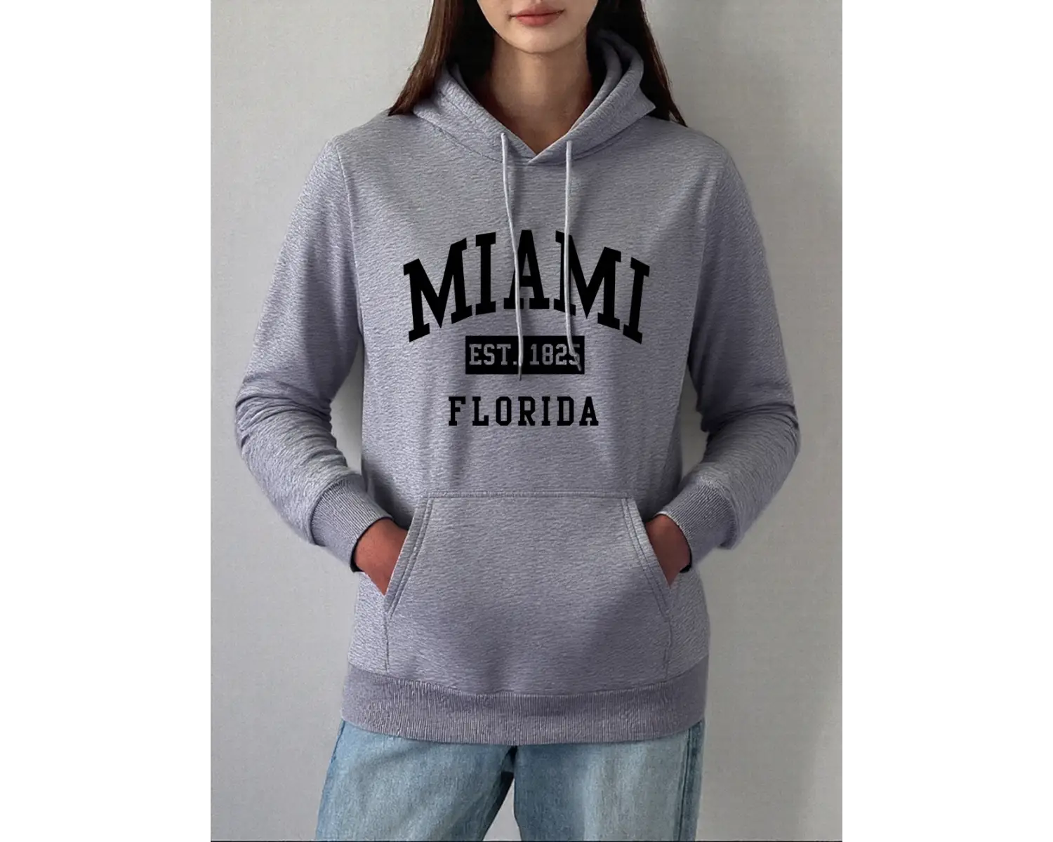 Miami Est 1825 Florida Baskı Hoodie Kadın Kış Polar Sıcak Kazaklar Rahat Gevşek Tişörtü Temel
