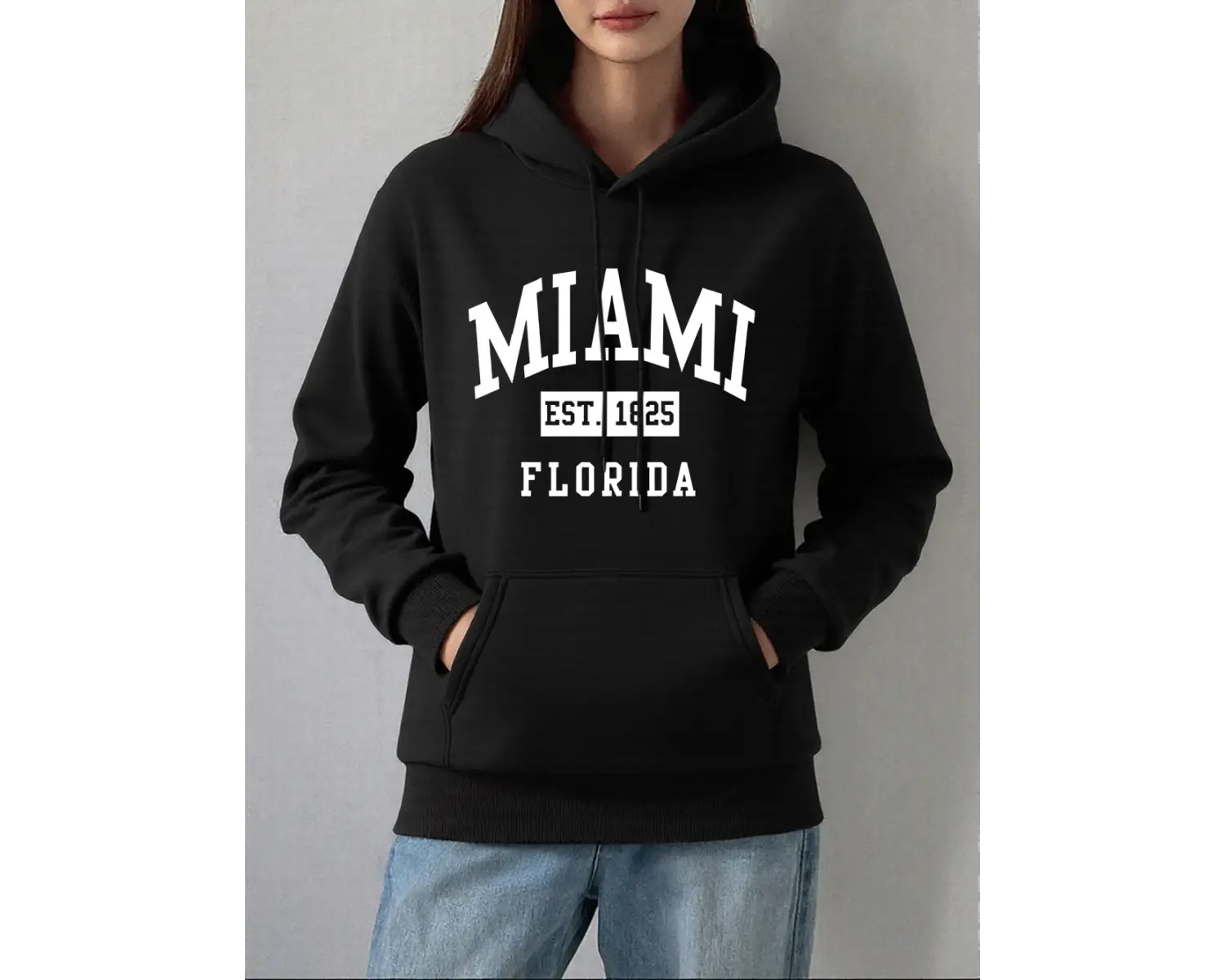 Miami Est 1825 Florida Baskı Hoodie Kadın Kış Polar Sıcak Kazaklar Rahat Gevşek Tişörtü Temel