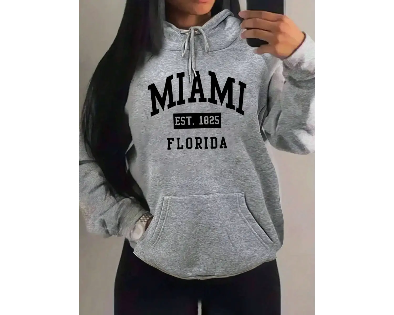 Miami Est 1825 Şehir Sanat Mektup Baskılar Kadın Hoodie Cep Streetwear Harajuku Gevşek Hoody