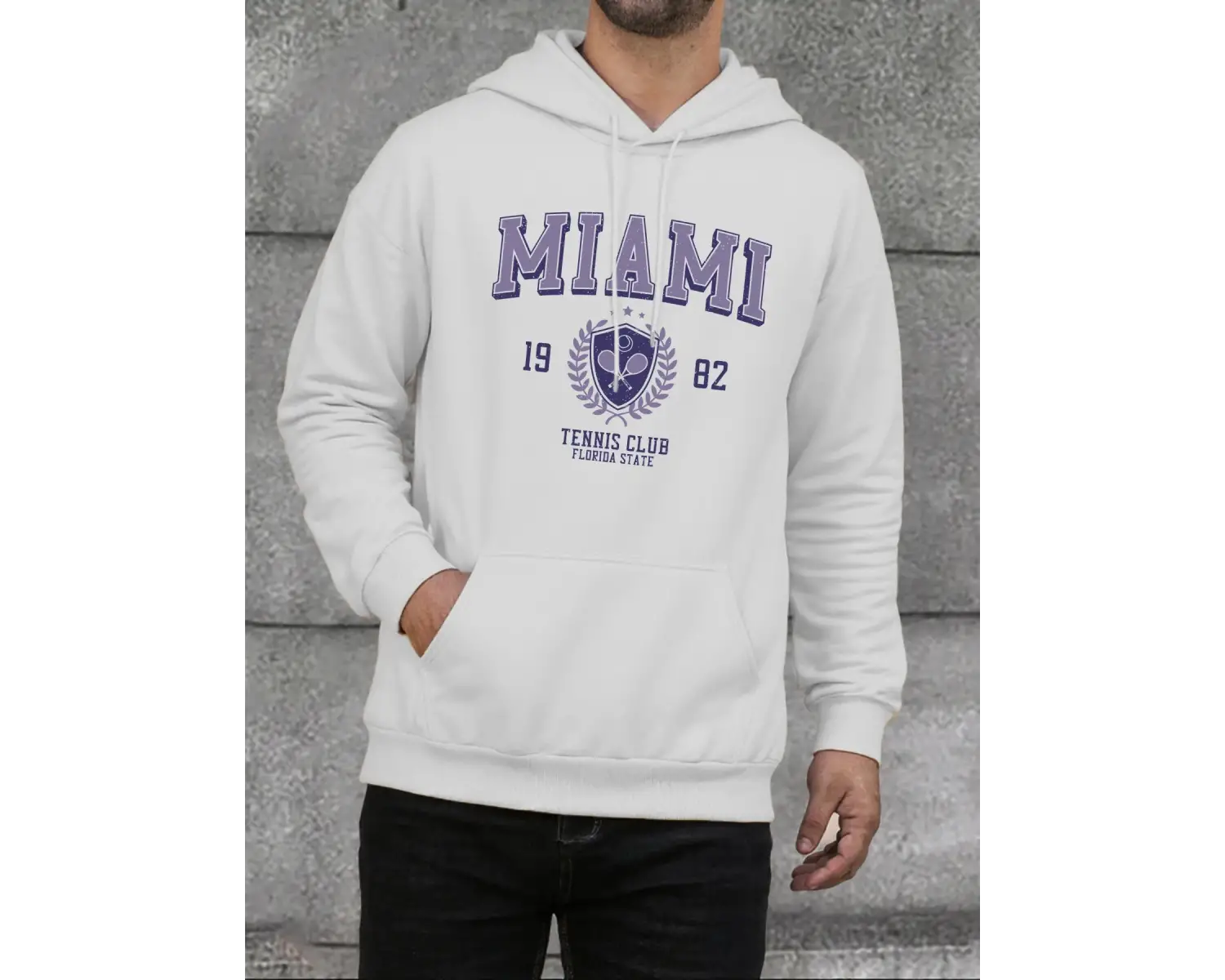 Miami Florida 1982 Baskı Erkekler Kapüşonlular Sokak Rahat Kapüşonlu Üst Moda Büyük Beden Giy