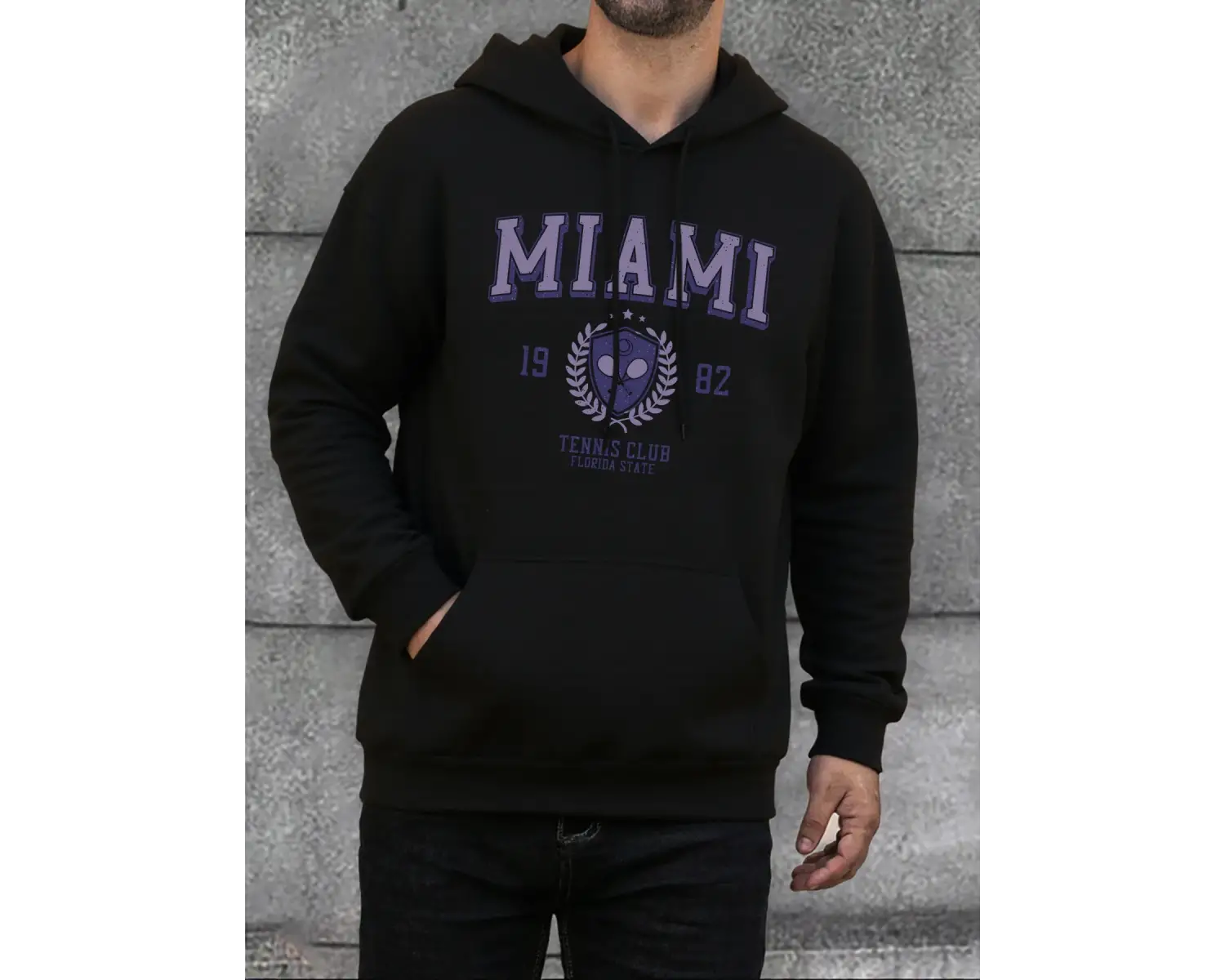 Miami Florida 1982 Baskı Erkekler Kapüşonlular Sokak Rahat Kapüşonlu Üst Moda Büyük Beden Giy