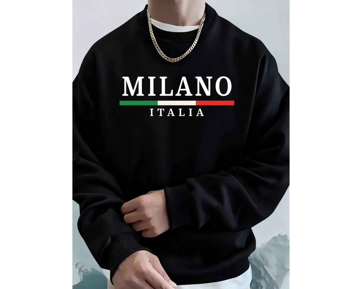 Milano İtalya Bayrağı Renkli Baskılı Erkekler Kazak Kış Polar Sıcak Kapüşonlular Kore Gevşek