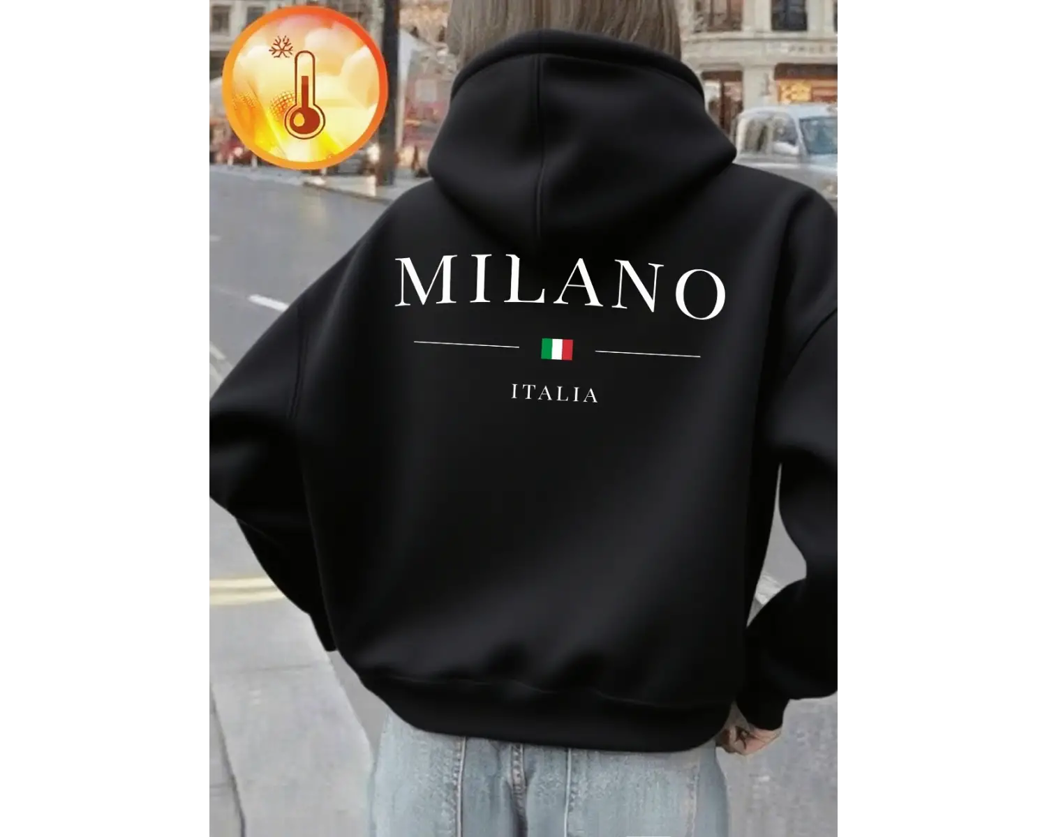 Milano İtalya Mektup Baskılı Hoodie Kadın Kış Polar Sıcak Kazaklar Temel Cep Tişörtü Rahat Ge
