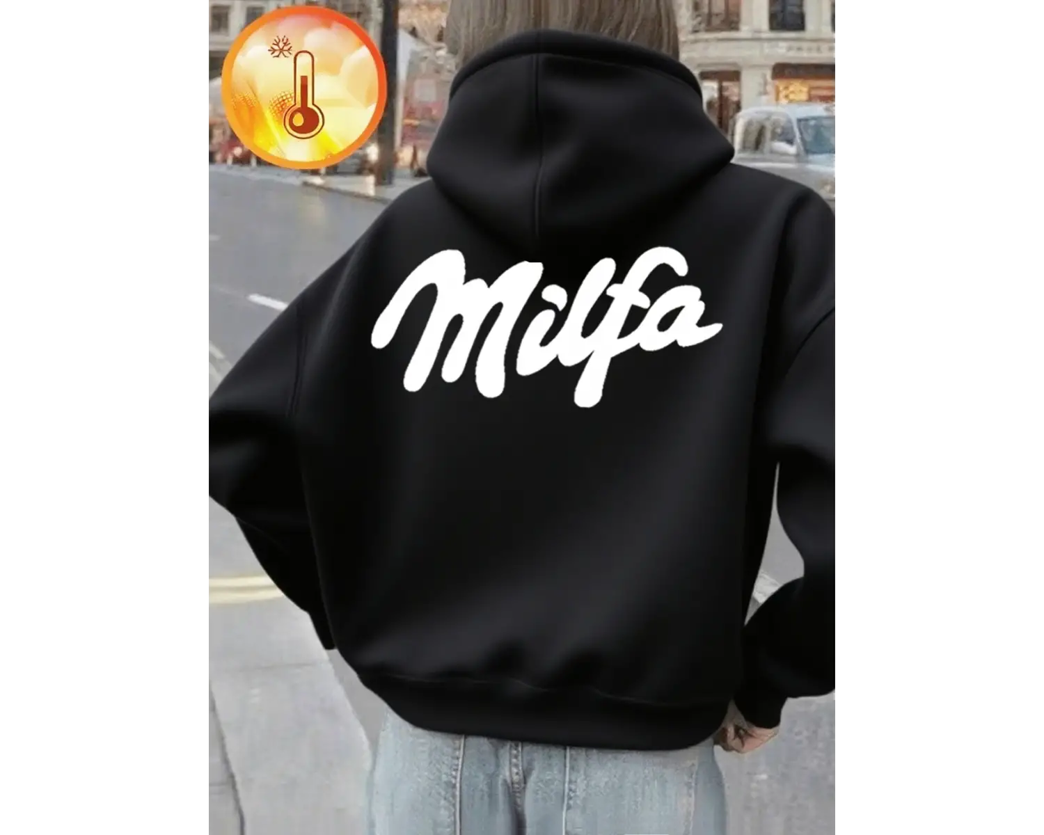 Milfa Mor Sanat Mektup Baskılar Hoodie Kadın Rahat Gevşek Kazak Rahat Yumuşak Kazak Kış Polar