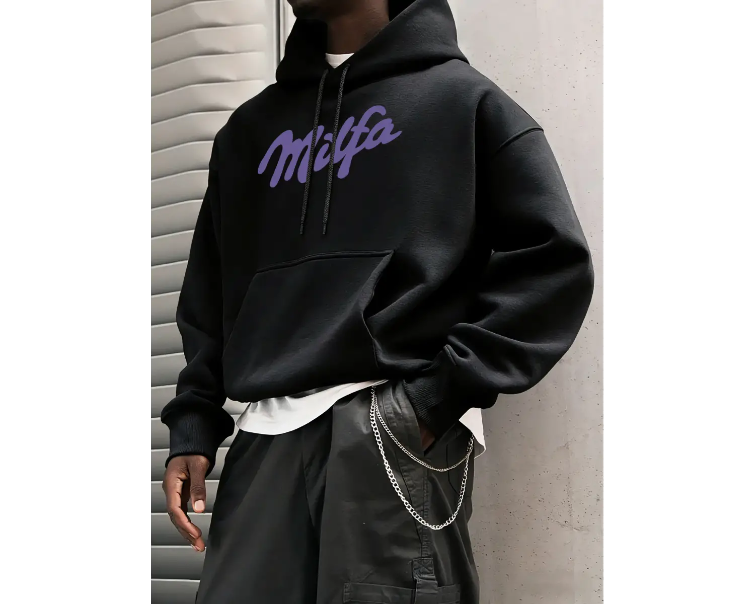 Milfa Mor Sanat Mektup Baskılar Kapüşonlular Erkekler Cep Yumuşak Giysiler Polar Gevşek Kazak