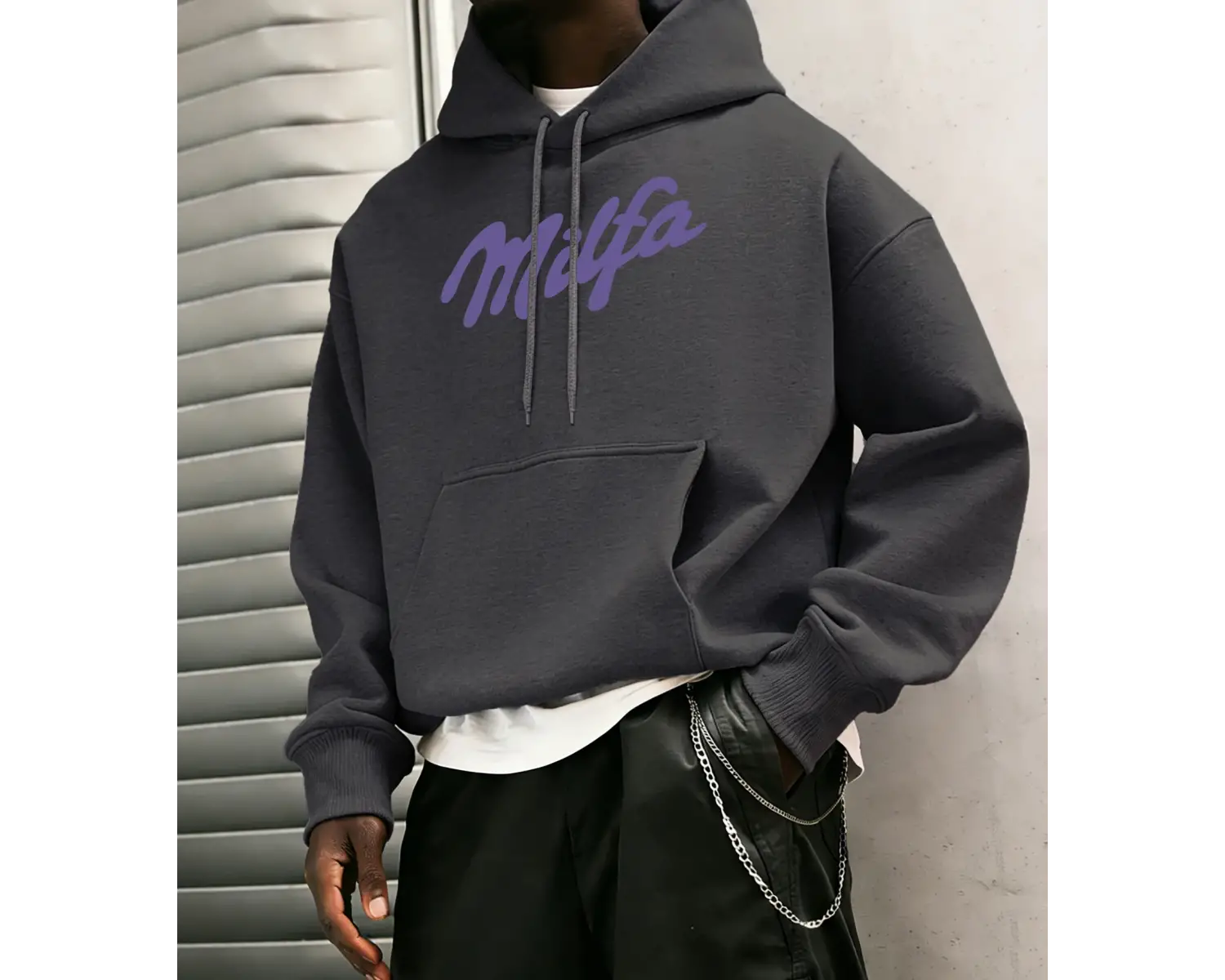 Milfa Mor Sanat Mektup Baskılar Kapüşonlular Erkekler Cep Yumuşak Giysiler Polar Gevşek Kazak