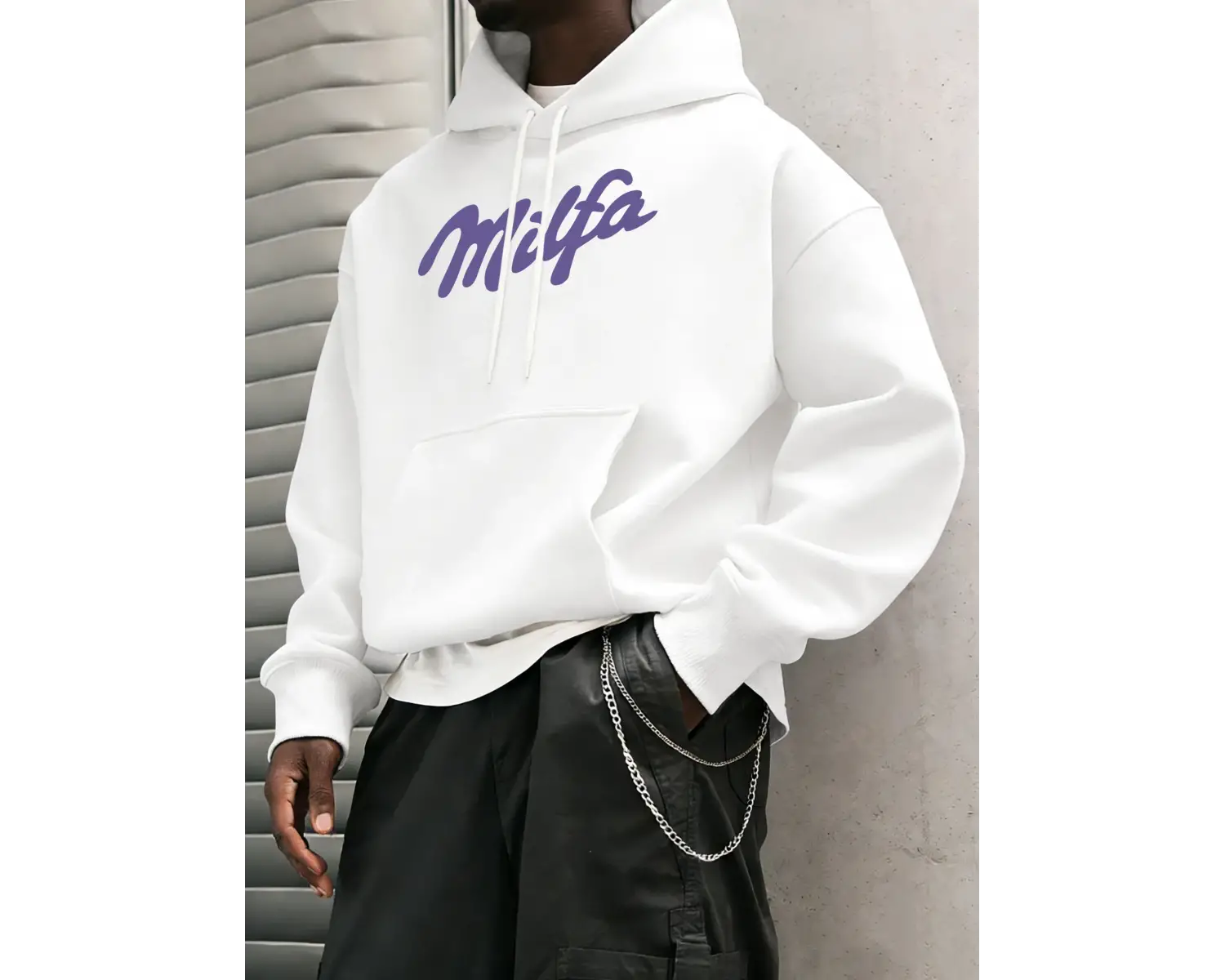 Milfa Mor Sanat Mektup Baskılar Kapüşonlular Erkekler Cep Yumuşak Giysiler Polar Gevşek Kazak