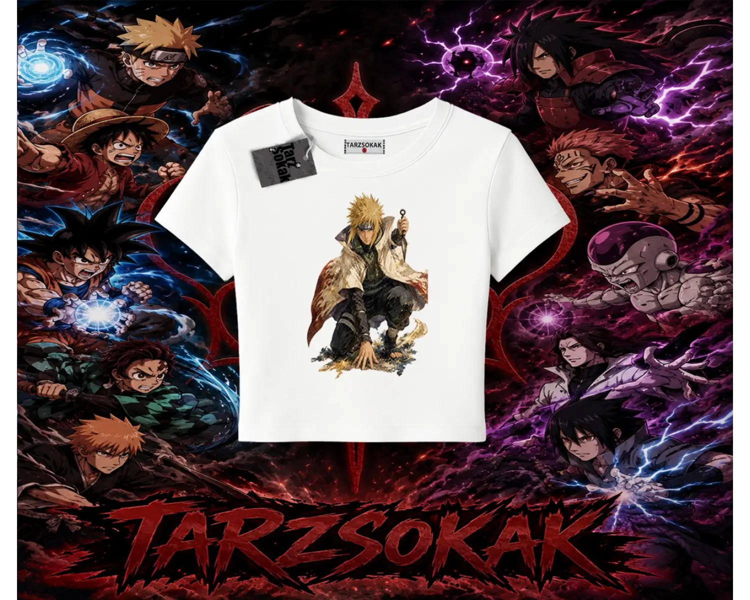 Minato Namikaze Naruto Anime Karakteri Kadın Baby Tee Beyaz