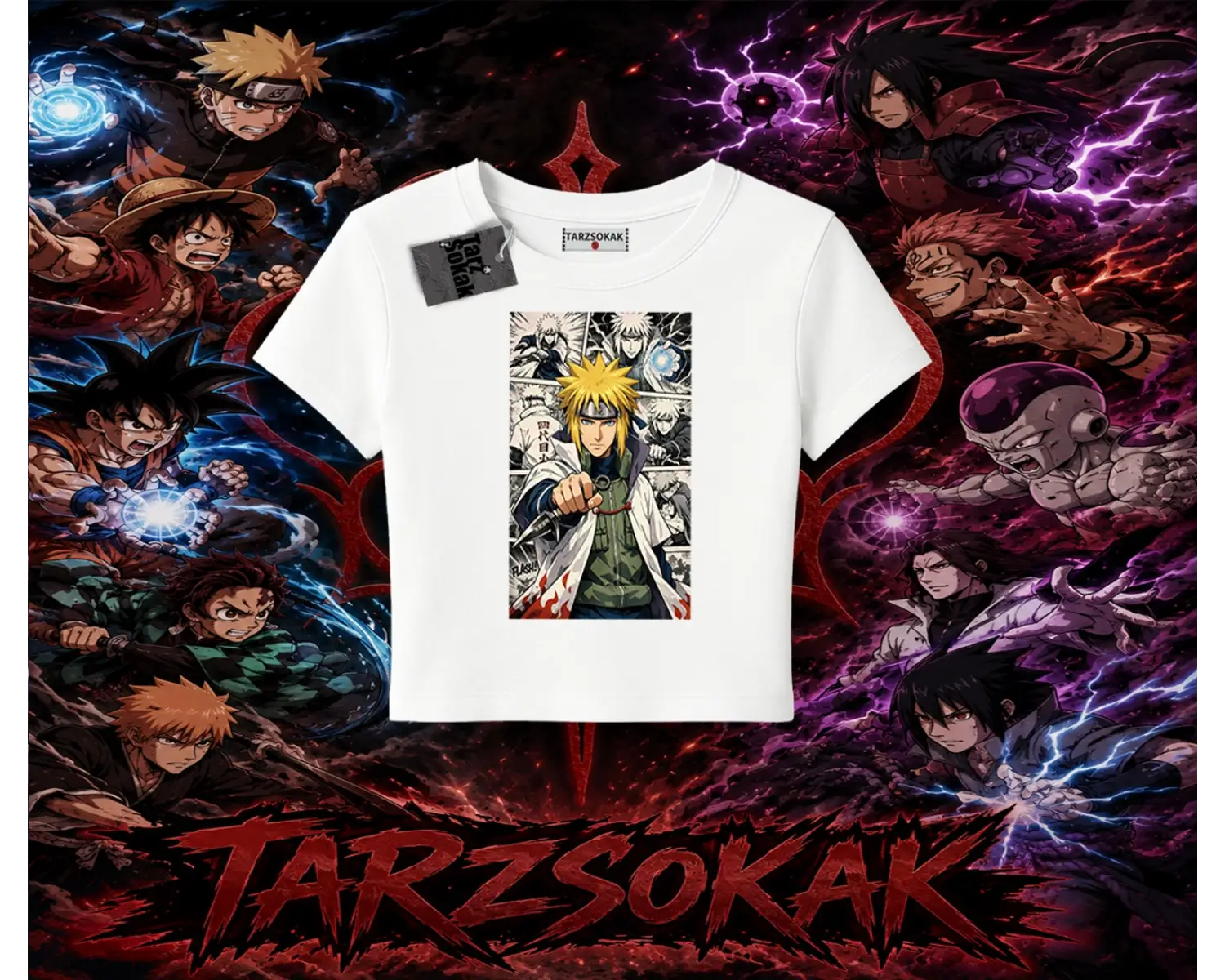 Minato Namikaze Naruto Anime Karakteri Kadın Baby Tee Beyaz