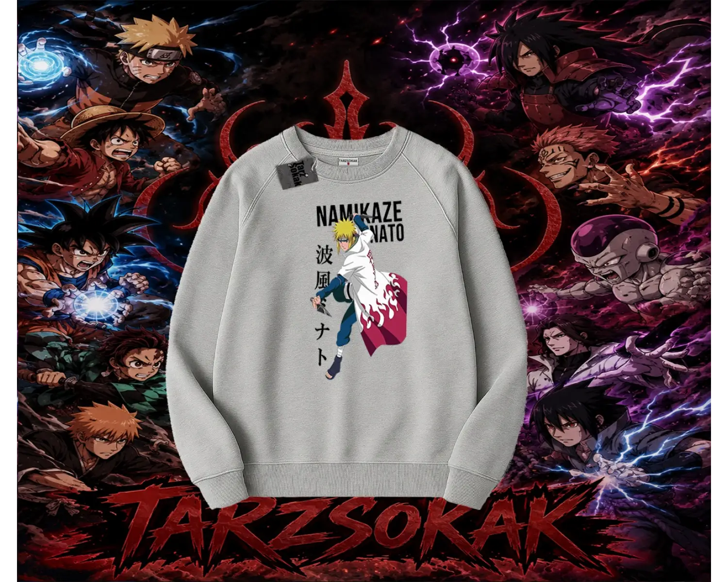 Minato Namikaze Naruto Anime Karakteri Oversize Unisex Bisiklet Yaka Sweatshirt Beyaz