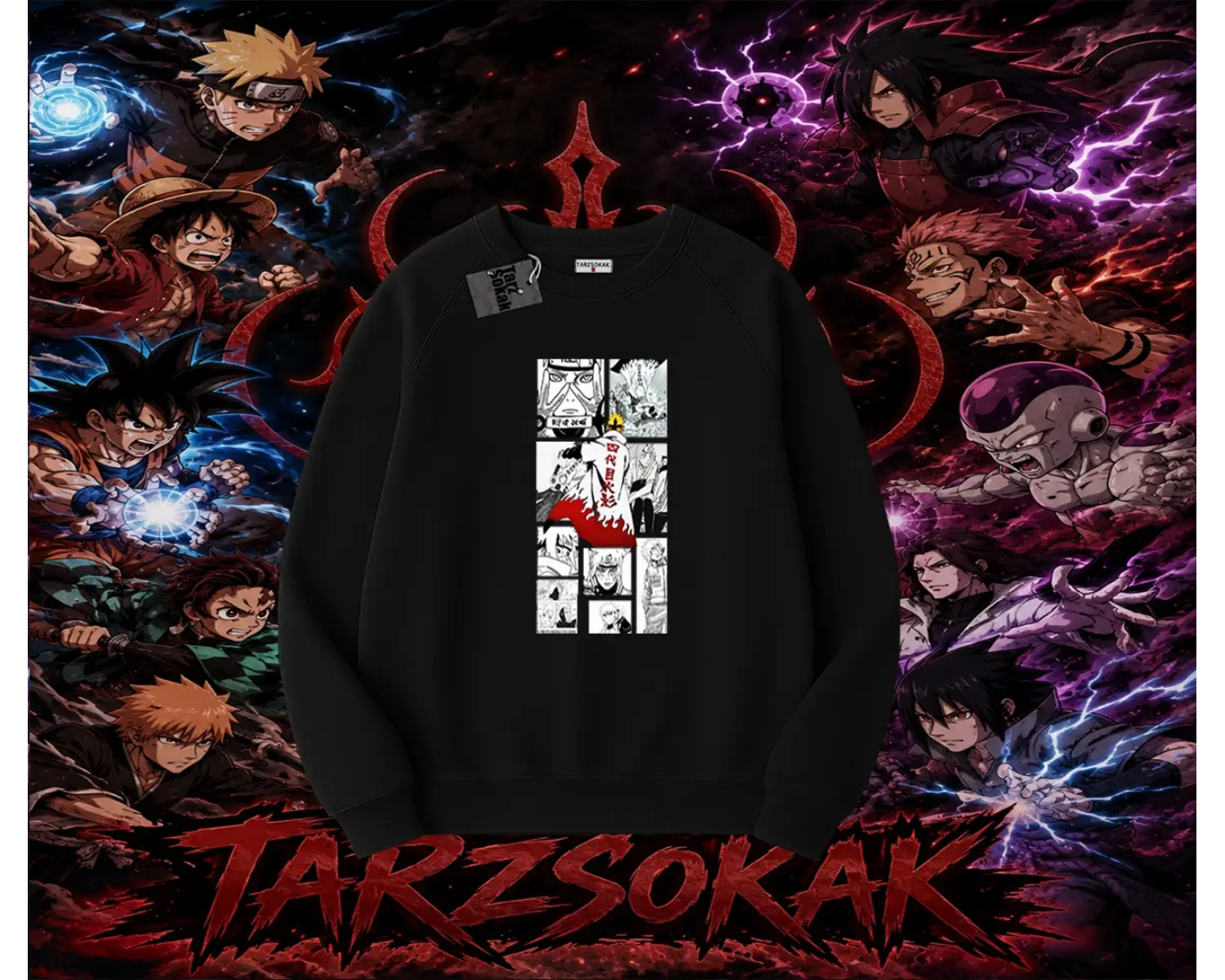 Minato Namikaze Naruto Anime Karakteri Oversize Unisex Bisiklet Yaka Sweatshirt Beyaz