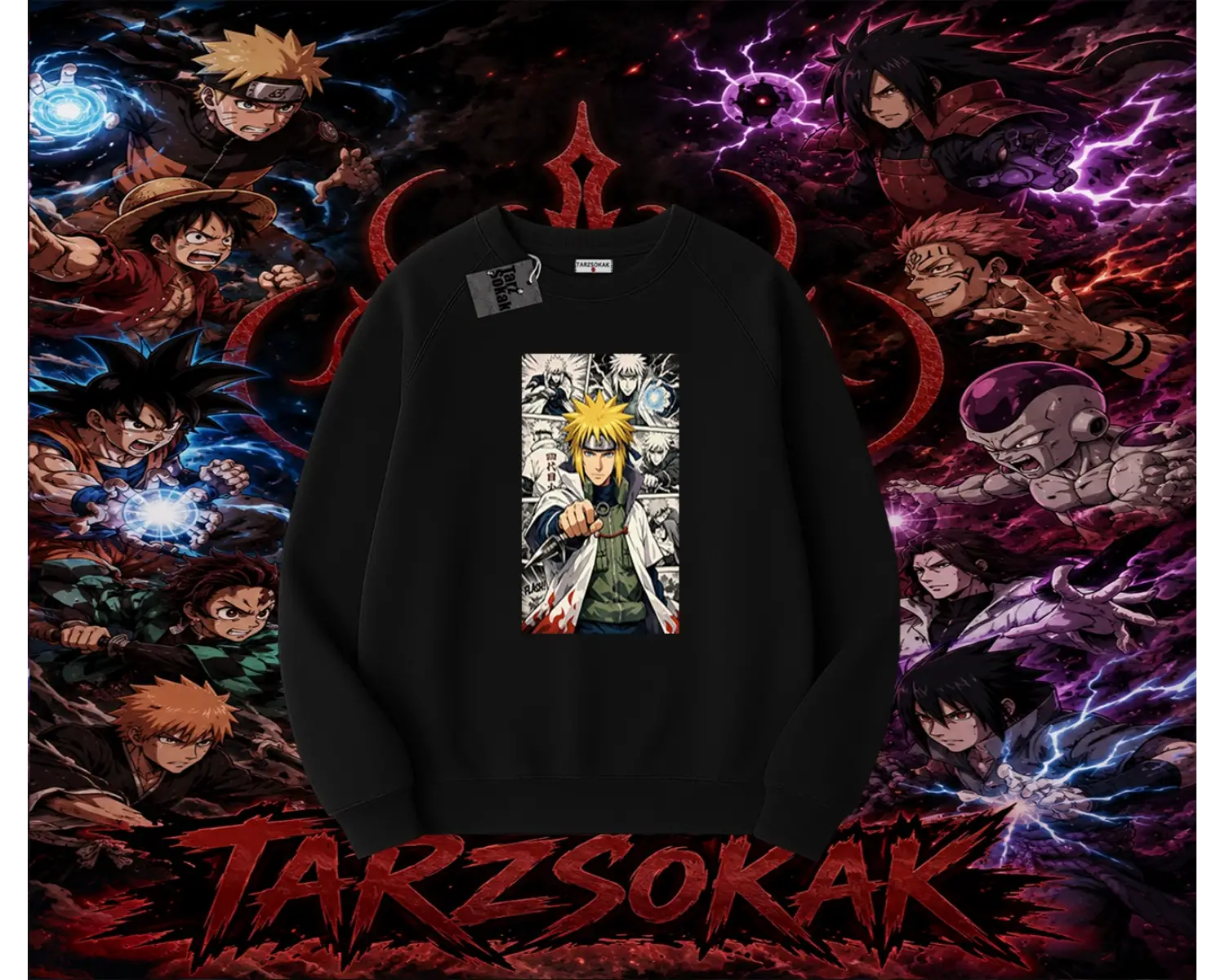 Minato Namikaze Naruto Anime Karakteri Oversize Unisex Bisiklet Yaka Sweatshirt Beyaz