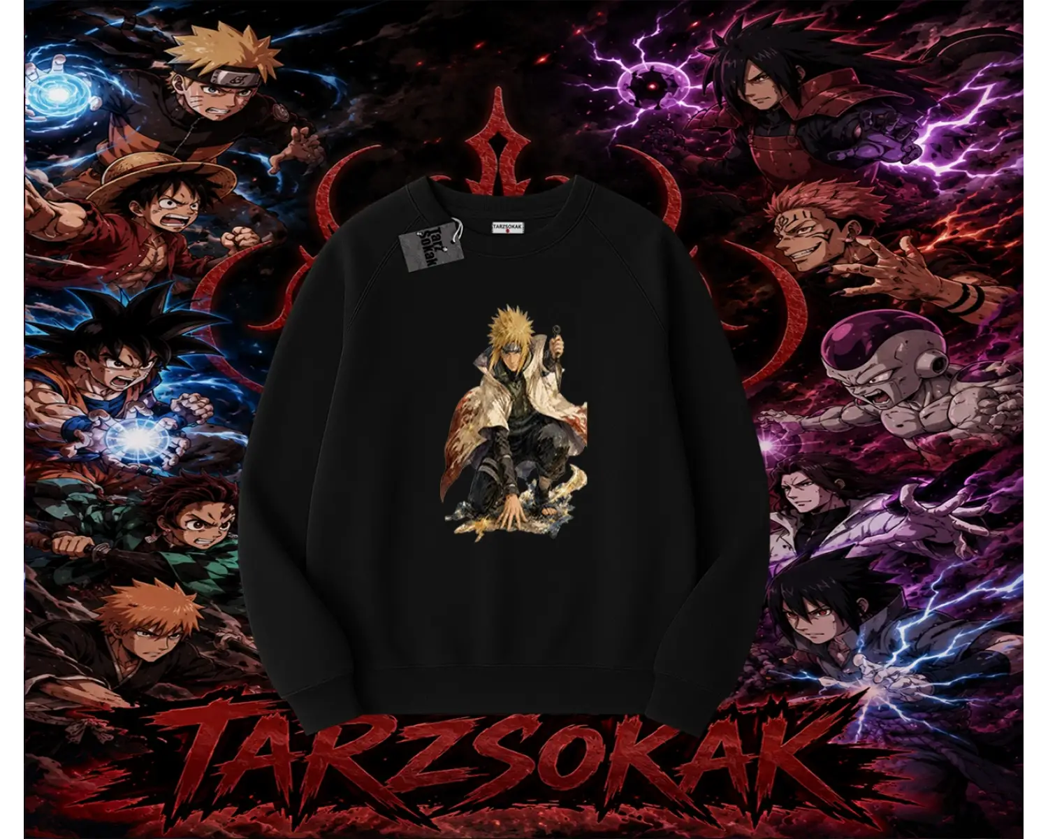 Minato Namikaze Naruto Anime Karakteri Oversize Unisex Bisiklet Yaka Sweatshirt Beyaz
