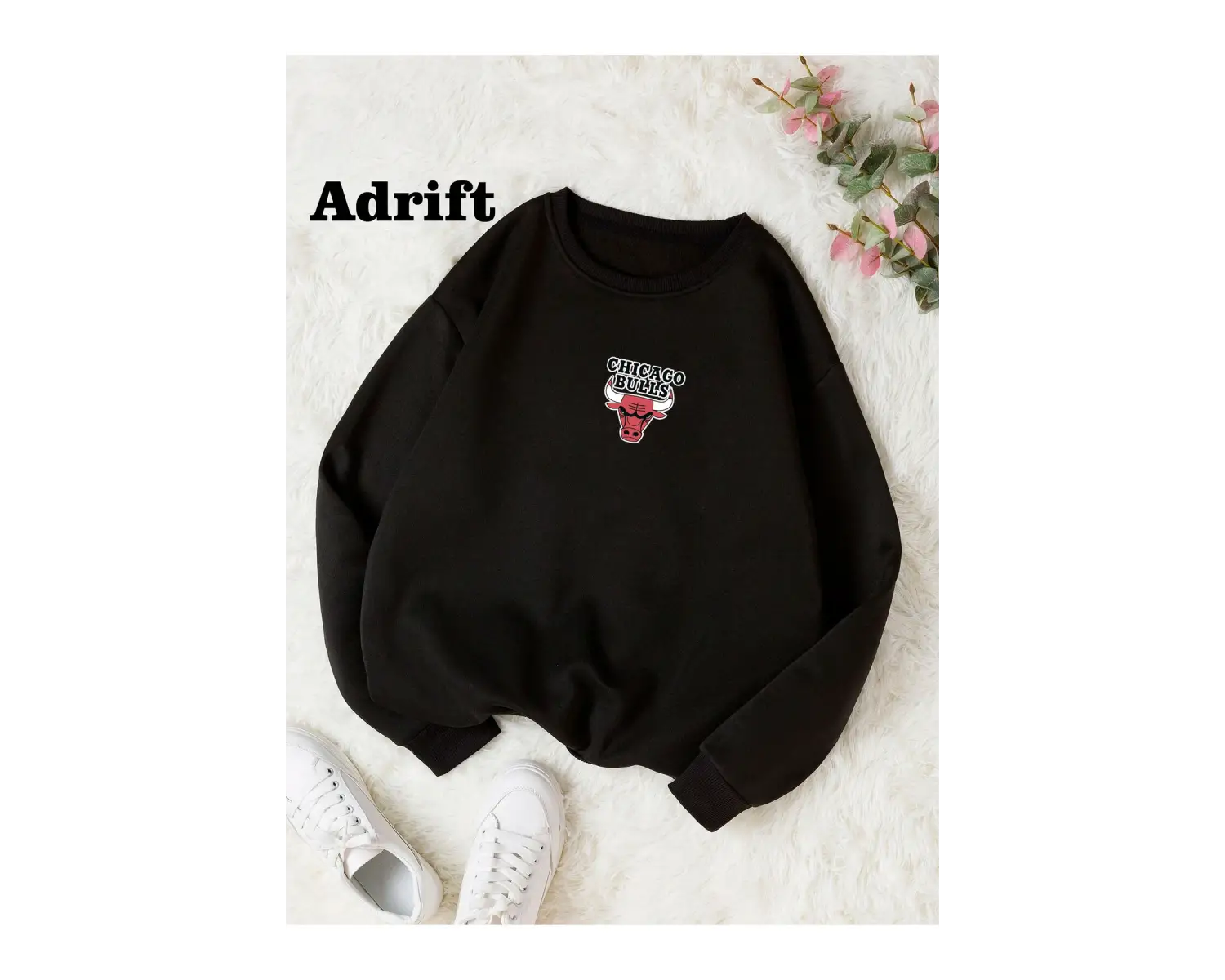 Minimal Bulls Renkli Oversize Bisiklet Yaka Pamuklu Sweatshirt Siyah