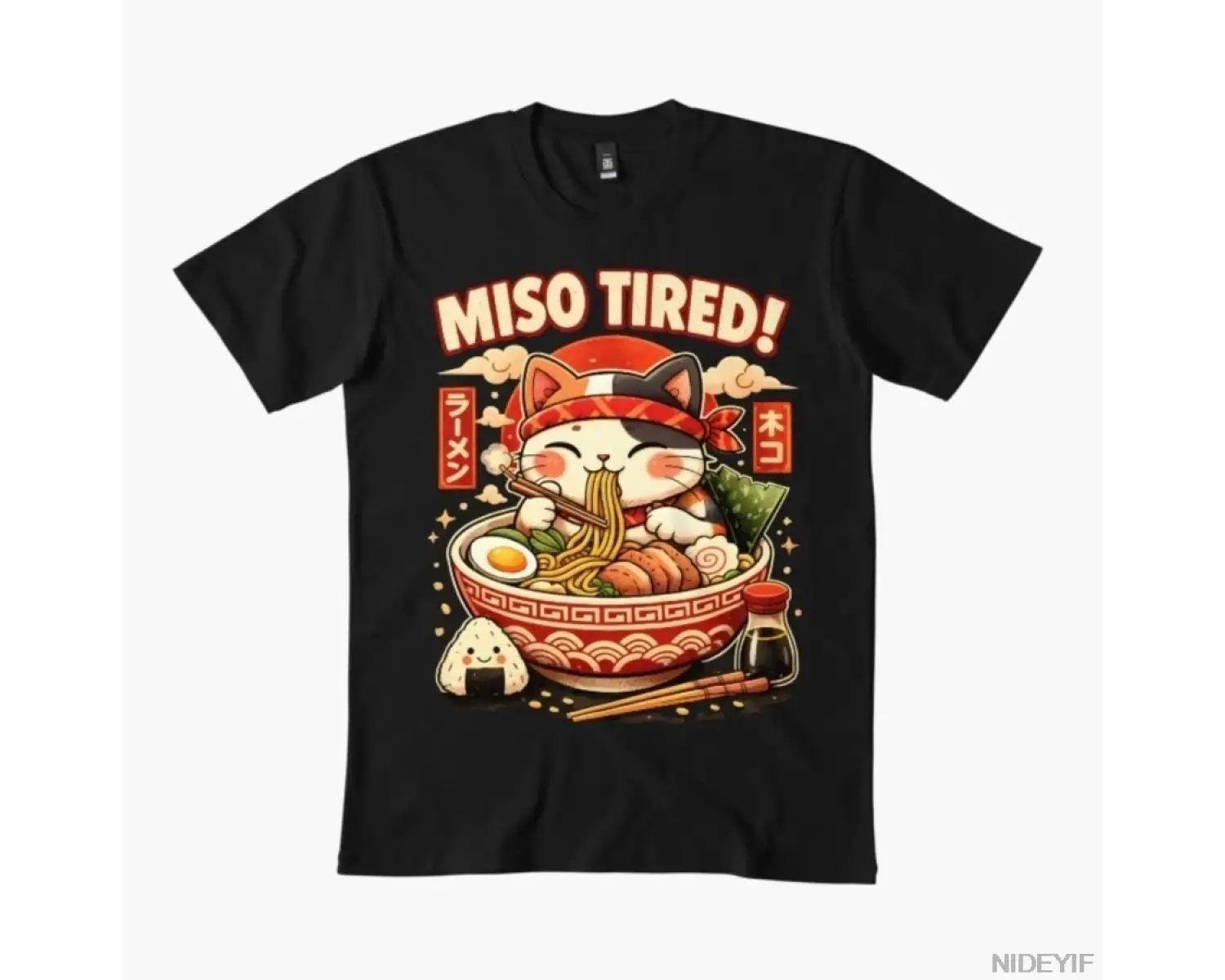 Miso Tired Ramen Erkek Kadın Tişörtü %100 Pamuklu Tişörtler Kısa Kollu Üstler 0102-3