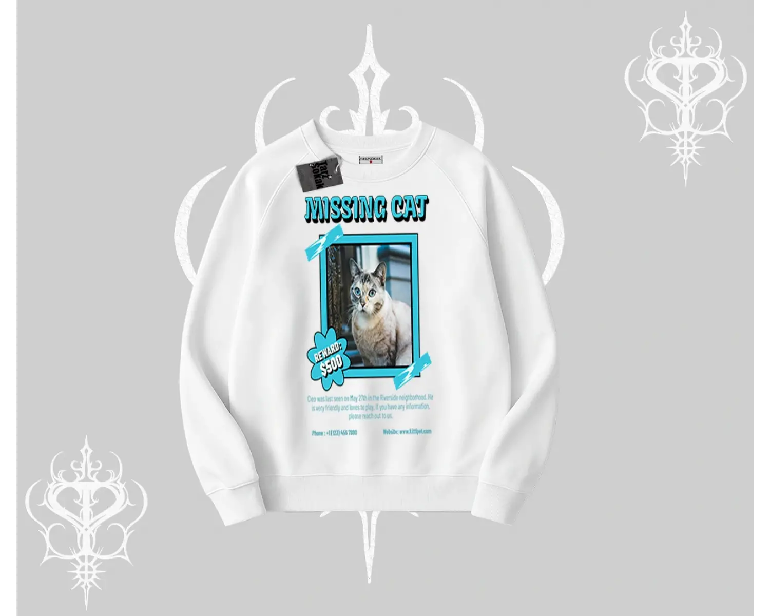 Missing Cat Baskılı Biskilet Sweatshirt