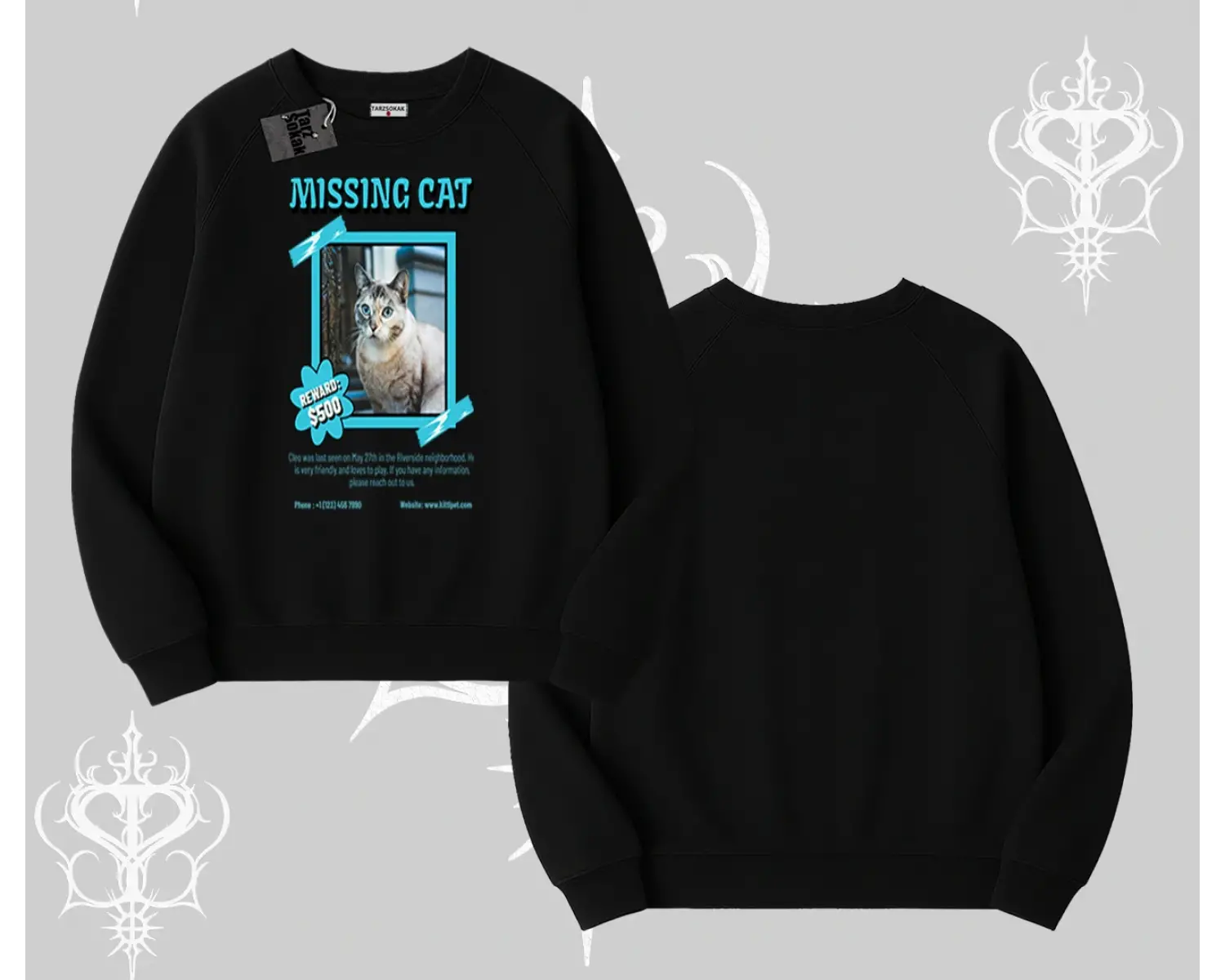 Missing Cat Baskılı Biskilet Sweatshirt